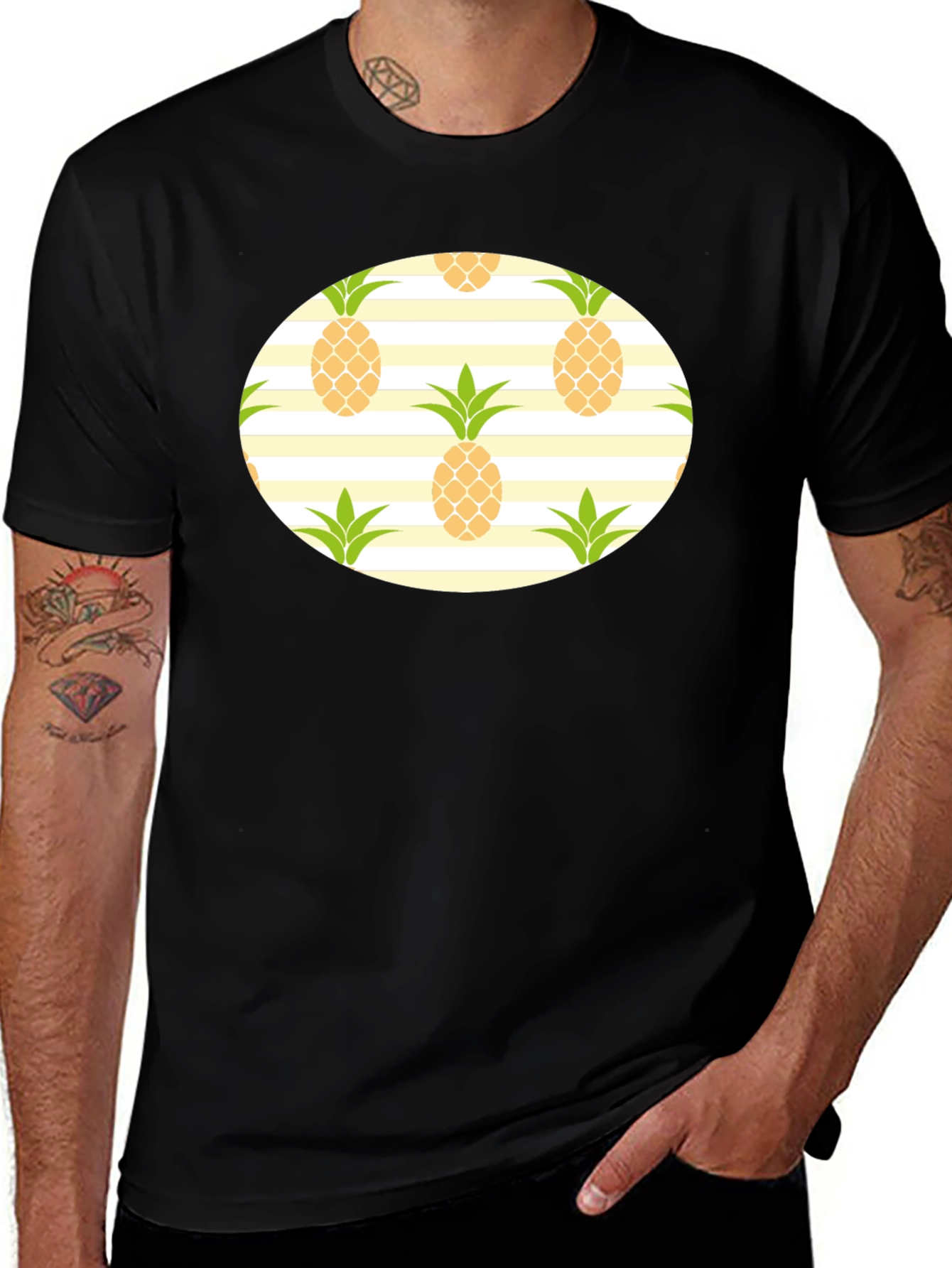 Pineapple Pattern Black T-Shirt