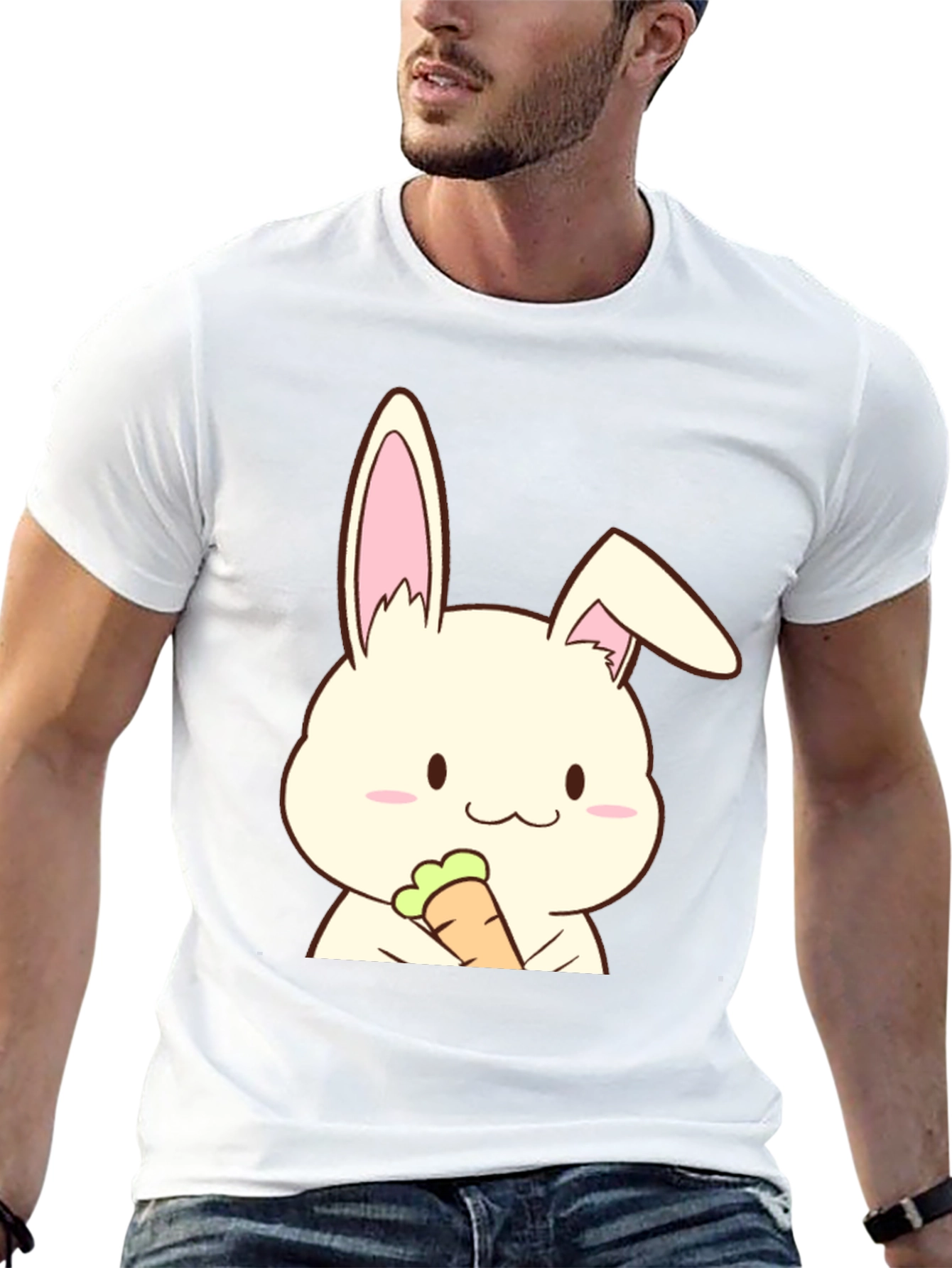 Cute Rabbit Holding Carrot Graphic T-Shirt