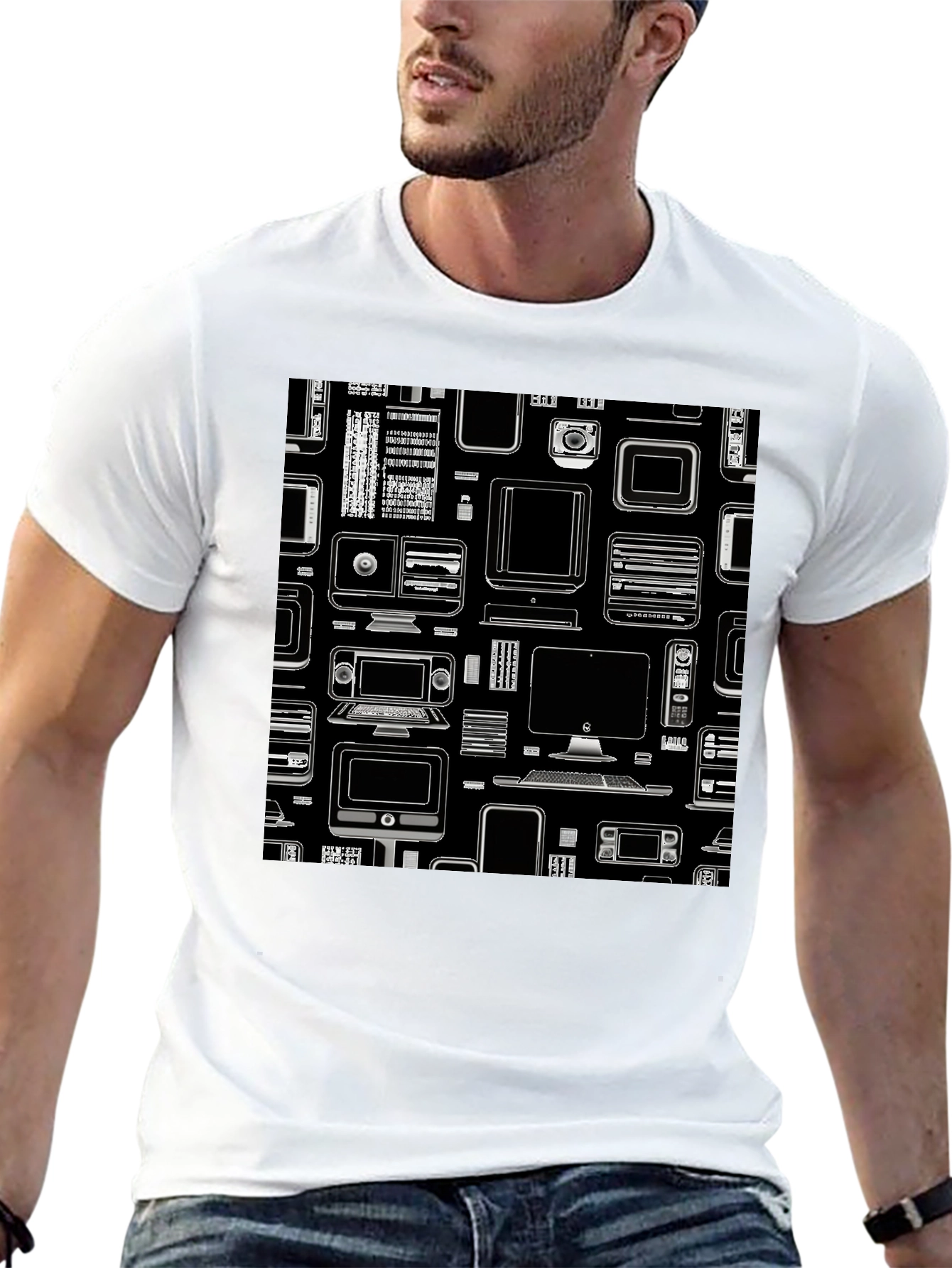 Tech Gadgets Graphic Print Black T-Shirt