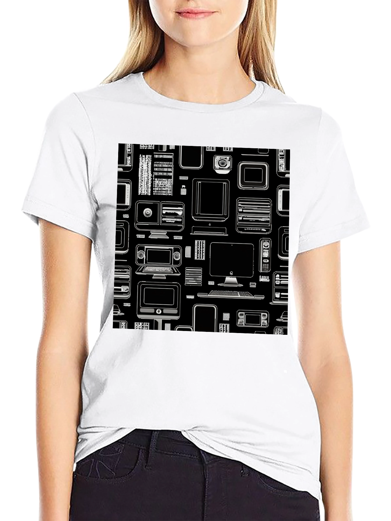 Tech Gadgets Graphic Print Black T-Shirt