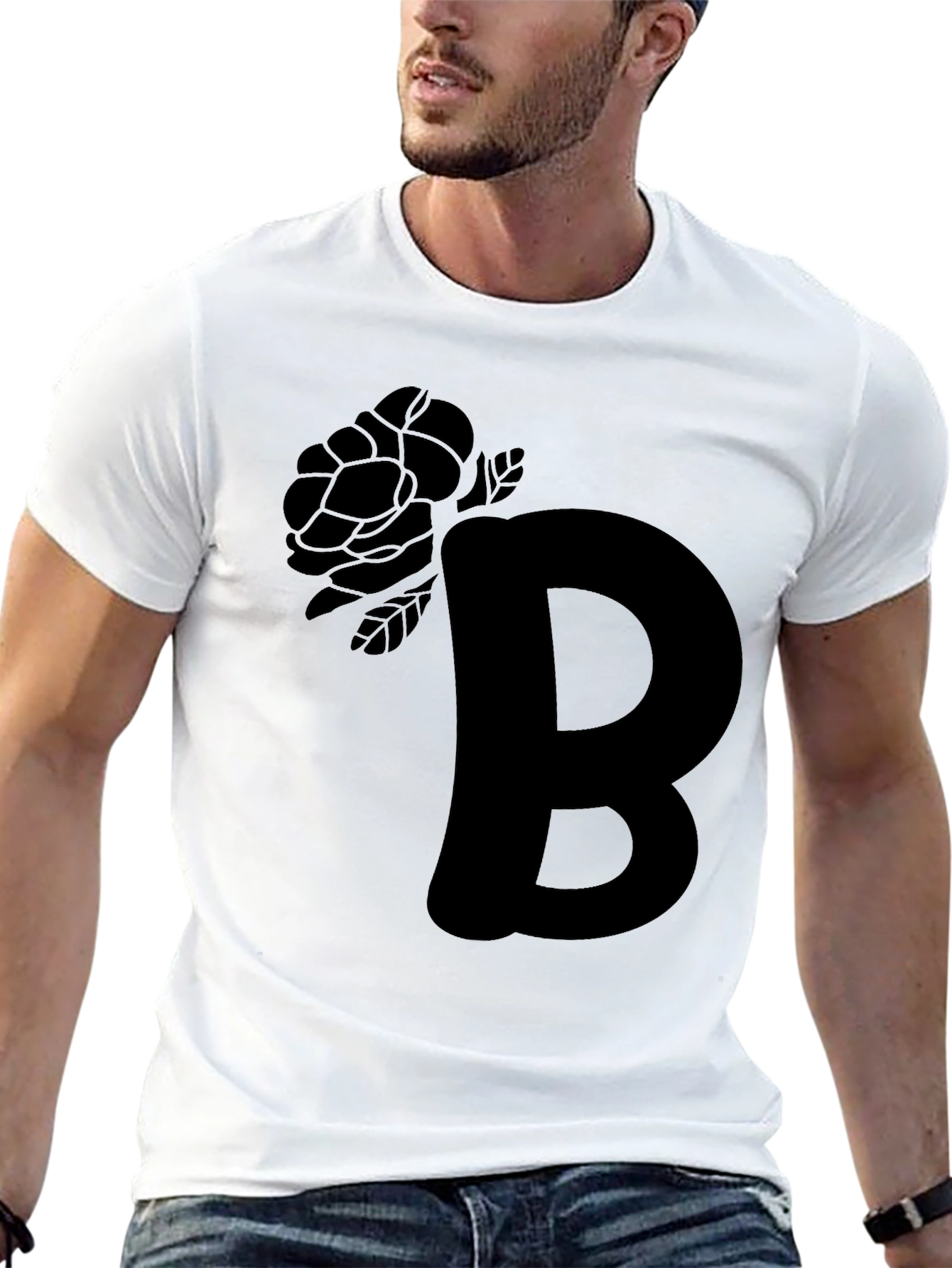 Monochrome B Rose Graphic Tee - Modern Casual Style