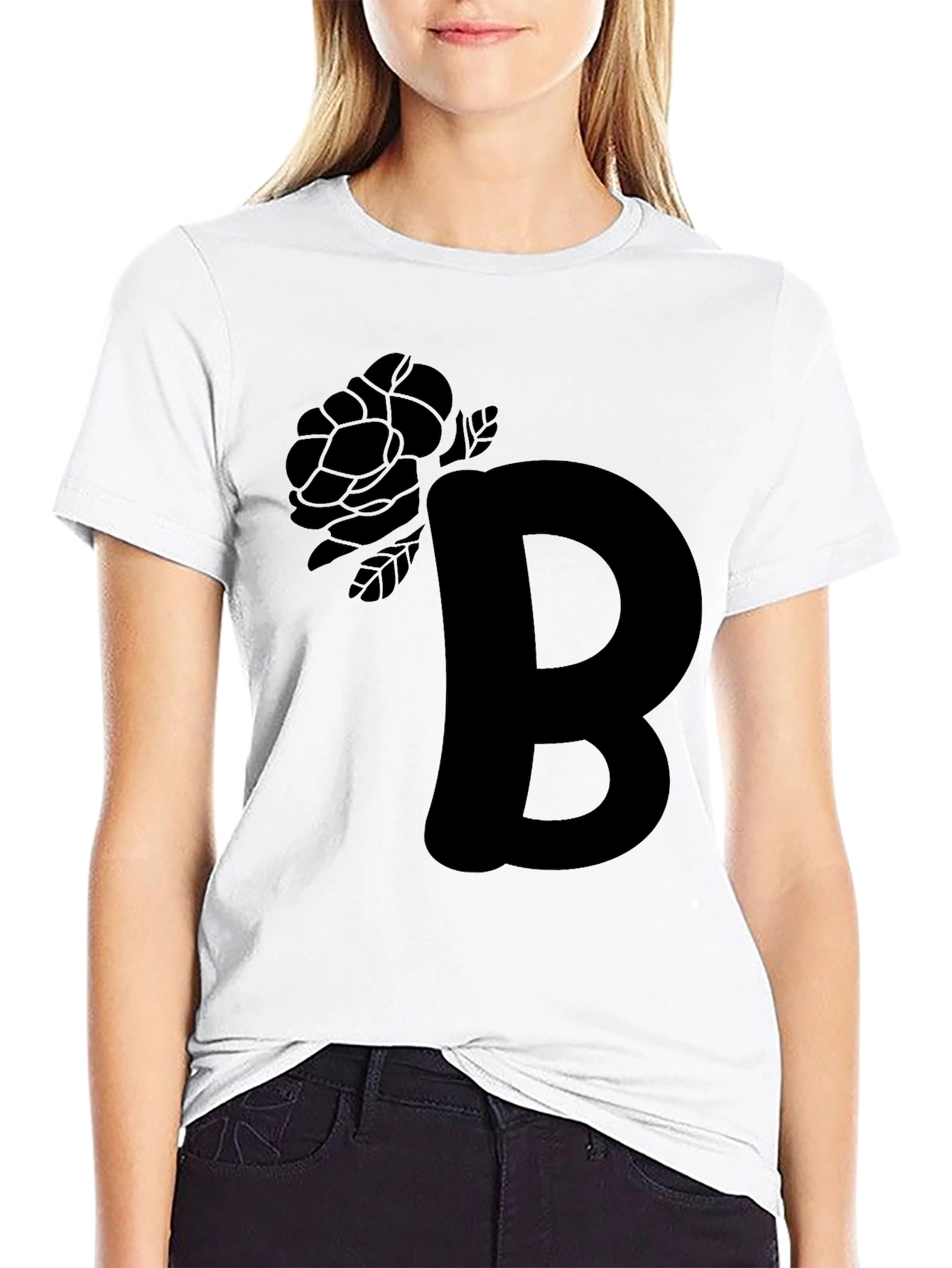 Monochrome B Rose Graphic Tee - Modern Casual Style