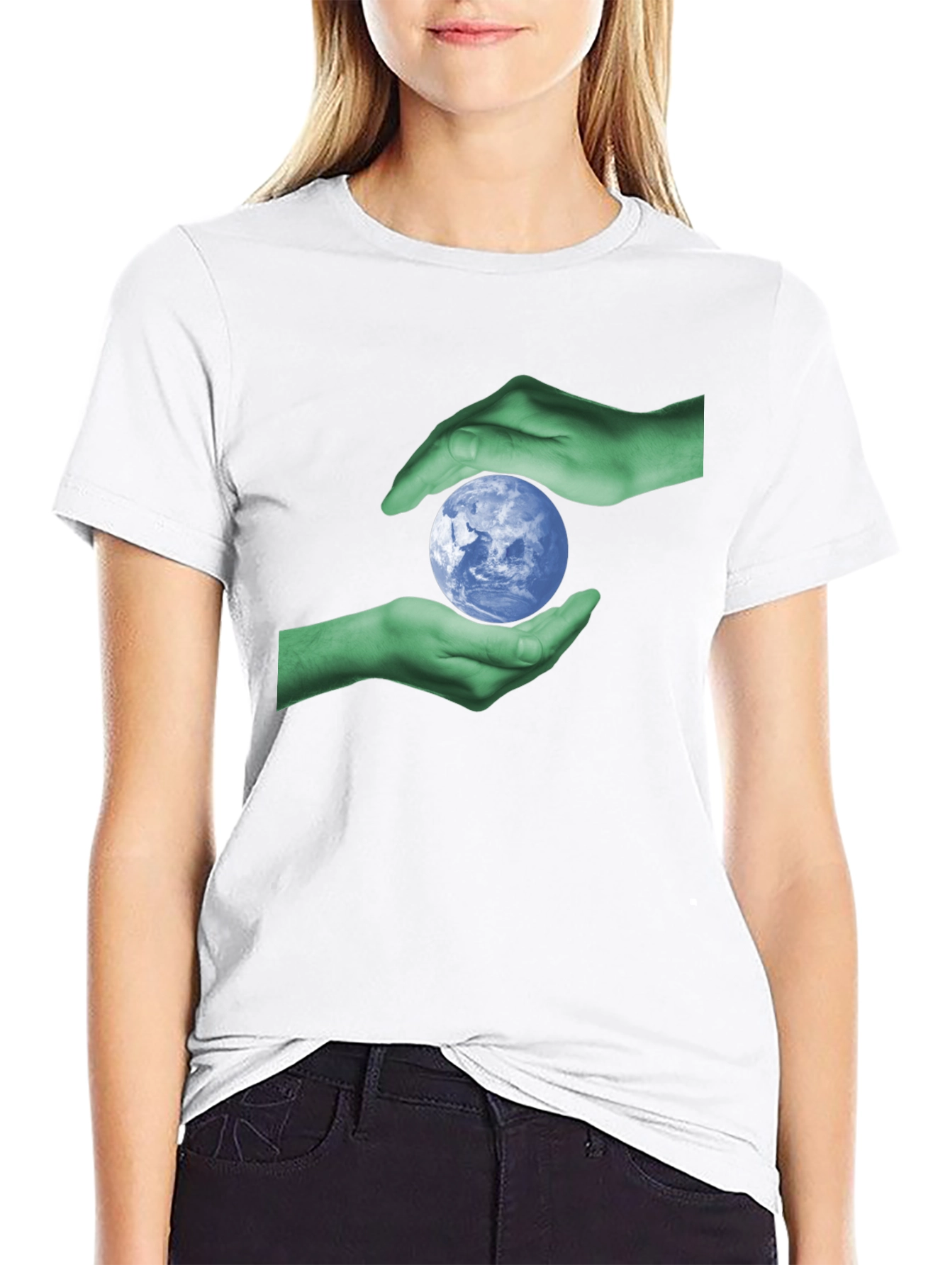 Earth Hands Graphic Tee - Black Cotton T-Shirt