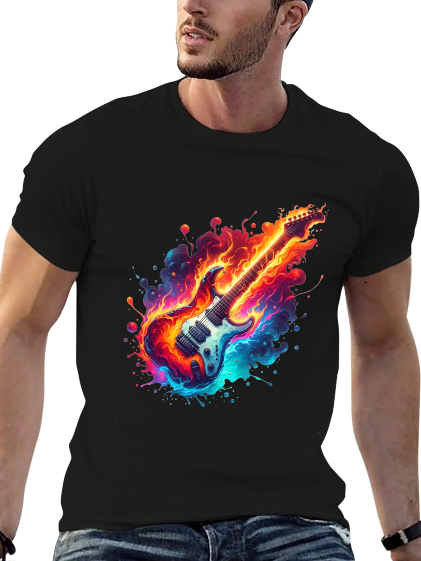 Flaming Guitar Graphic Tee - Rock On!