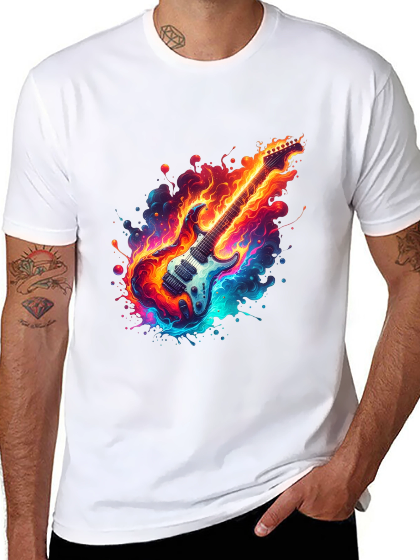 Flaming Guitar Graphic Tee - Rock On!