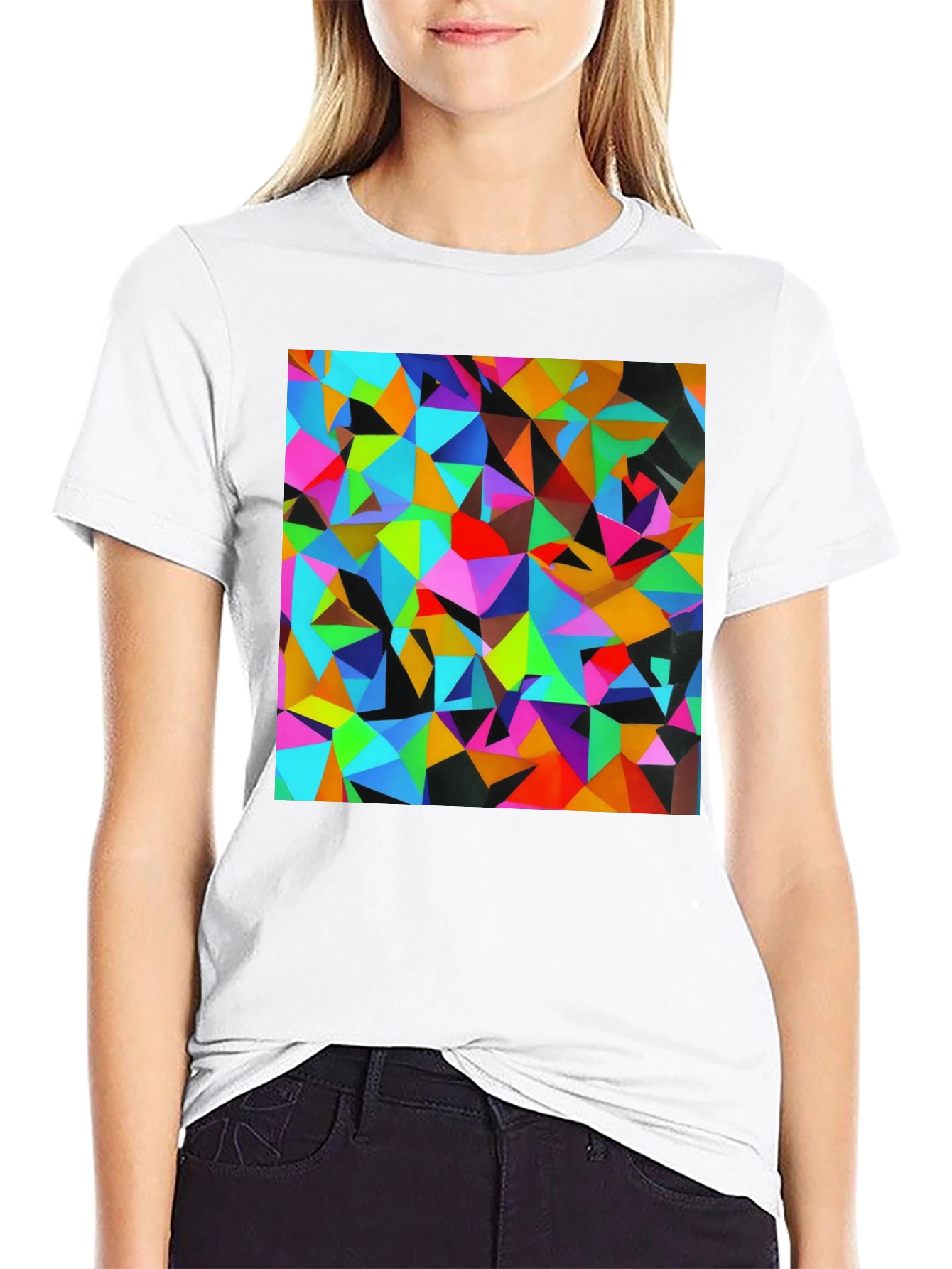 Geometric Triangle Print Black T-Shirt