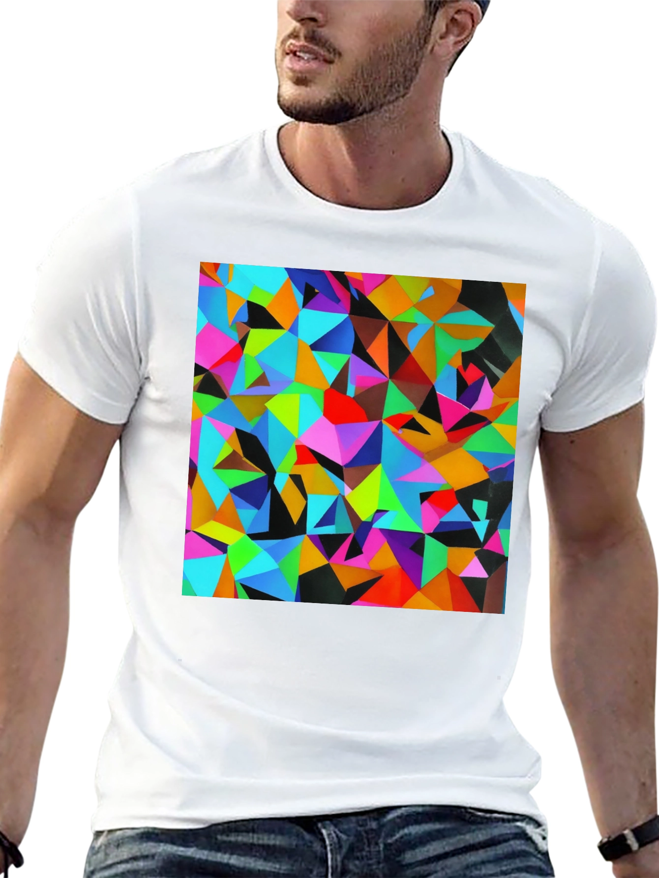 Geometric Triangle Print Black T-Shirt