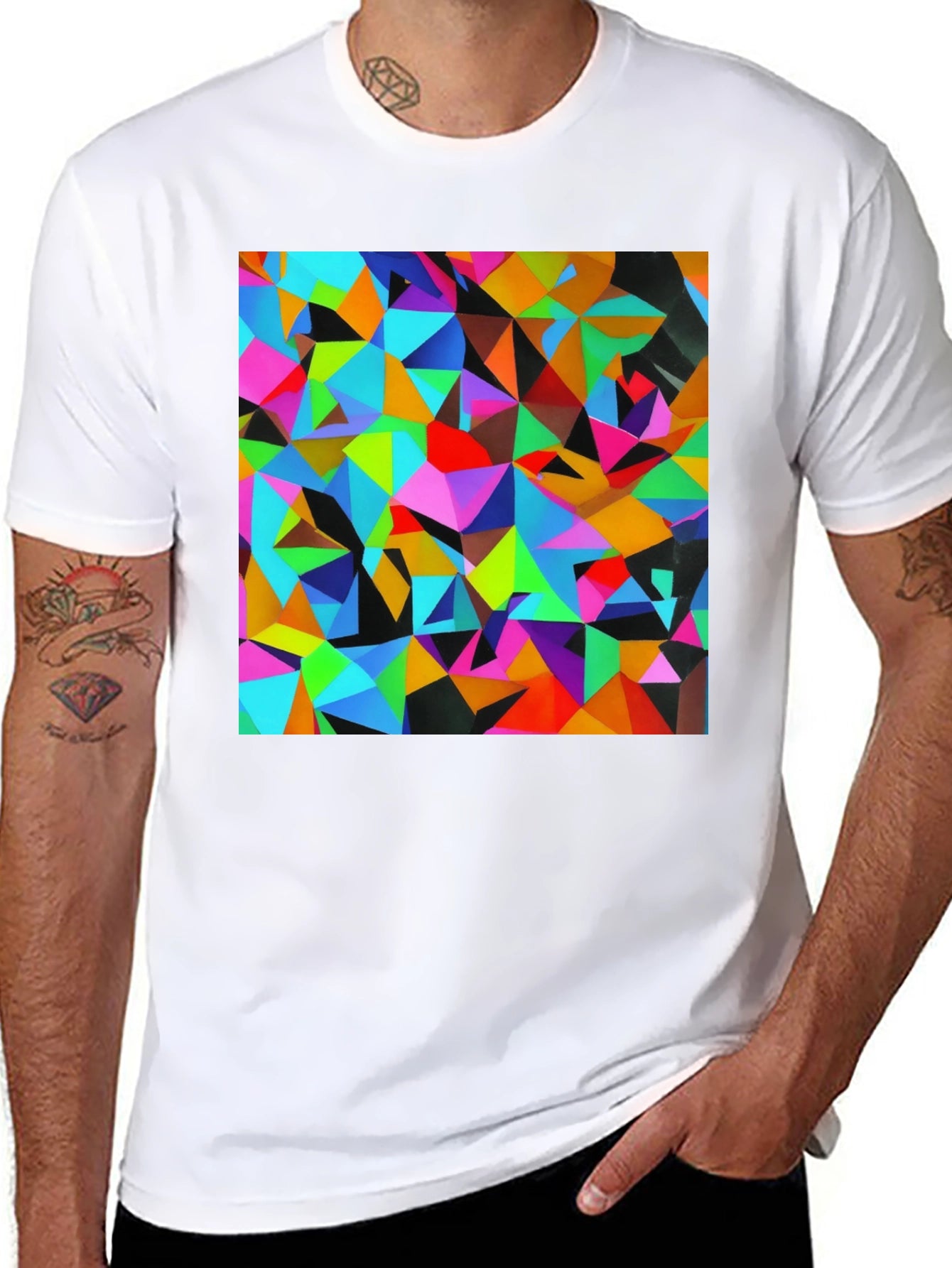 Geometric Triangle Print Black T-Shirt
