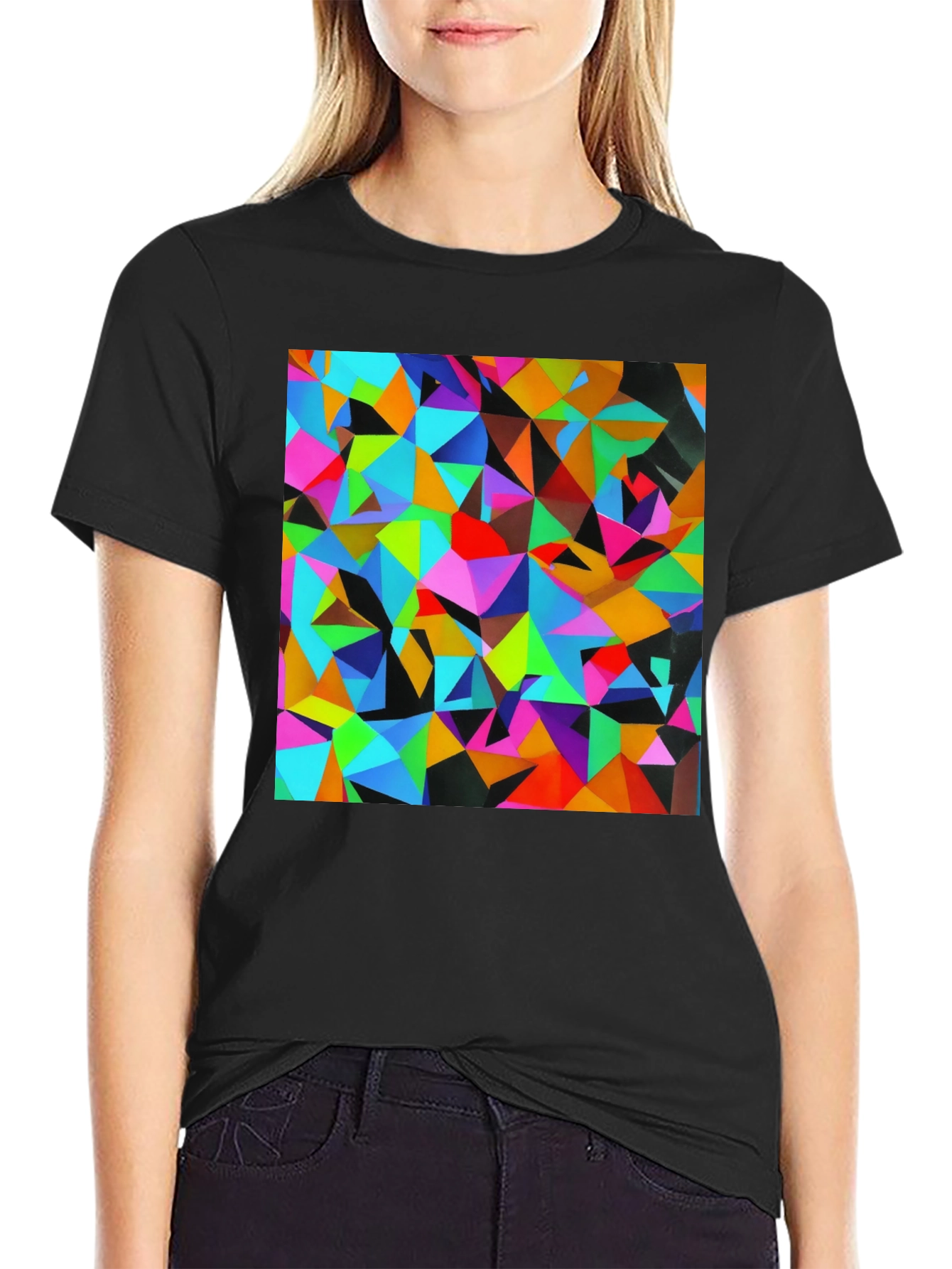 Geometric Triangle Print Black T-Shirt