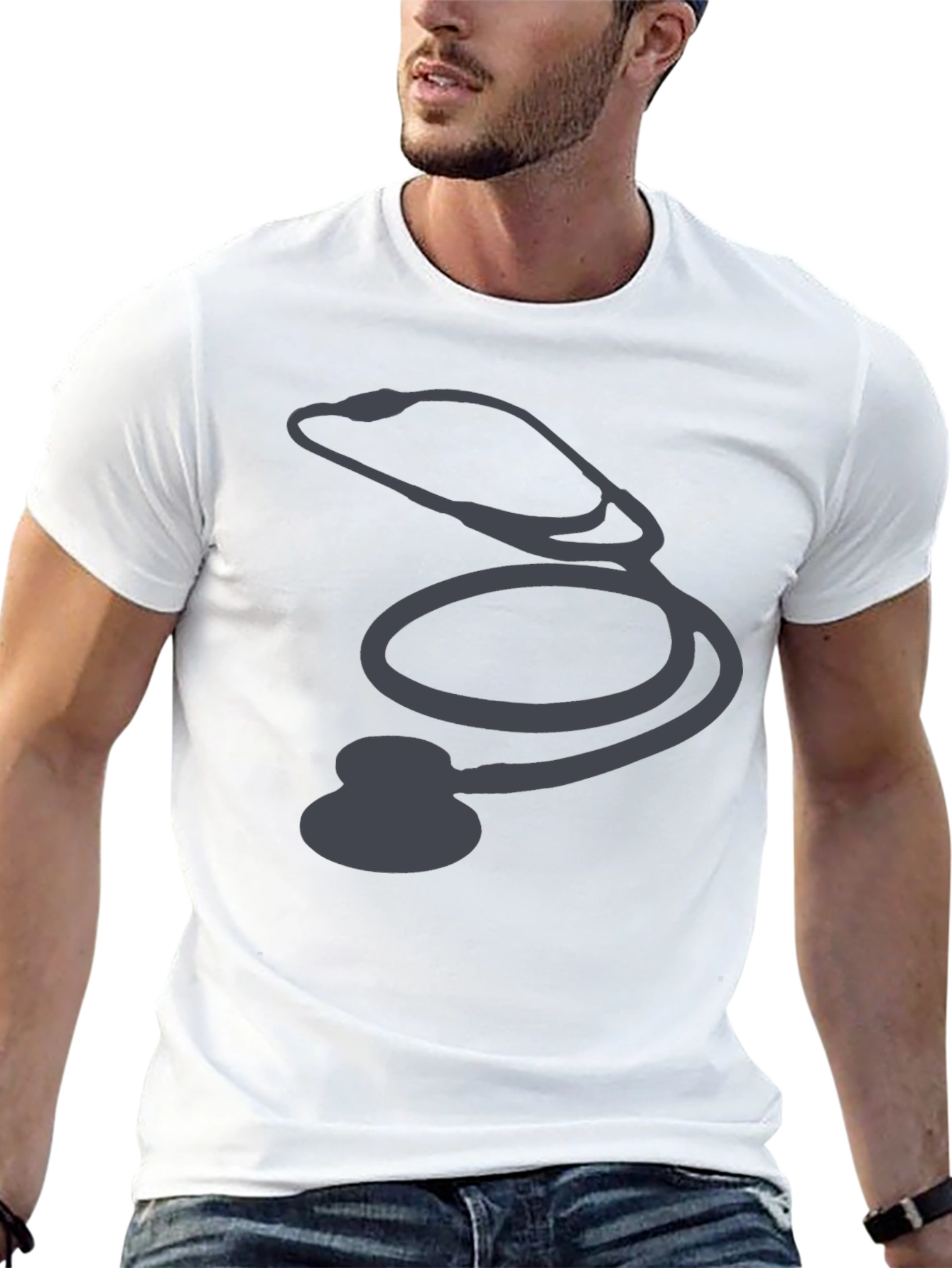 Stethoscope Graphic Black T-Shirt - Medical Profession Pride