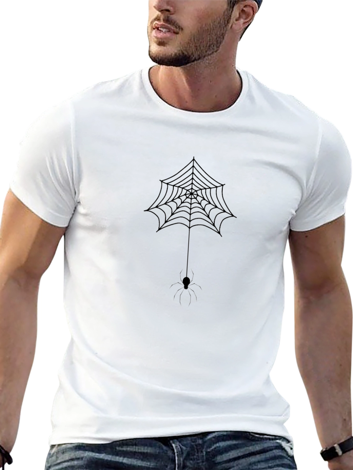 Mens Black Spider Web Graphic Tee