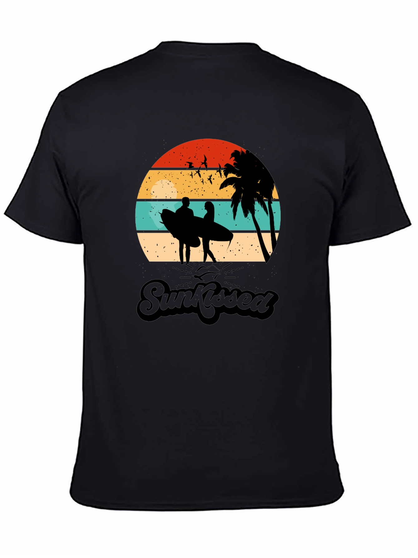 Sunkissed Graphic Tee: Beach Sunset Surfer Design