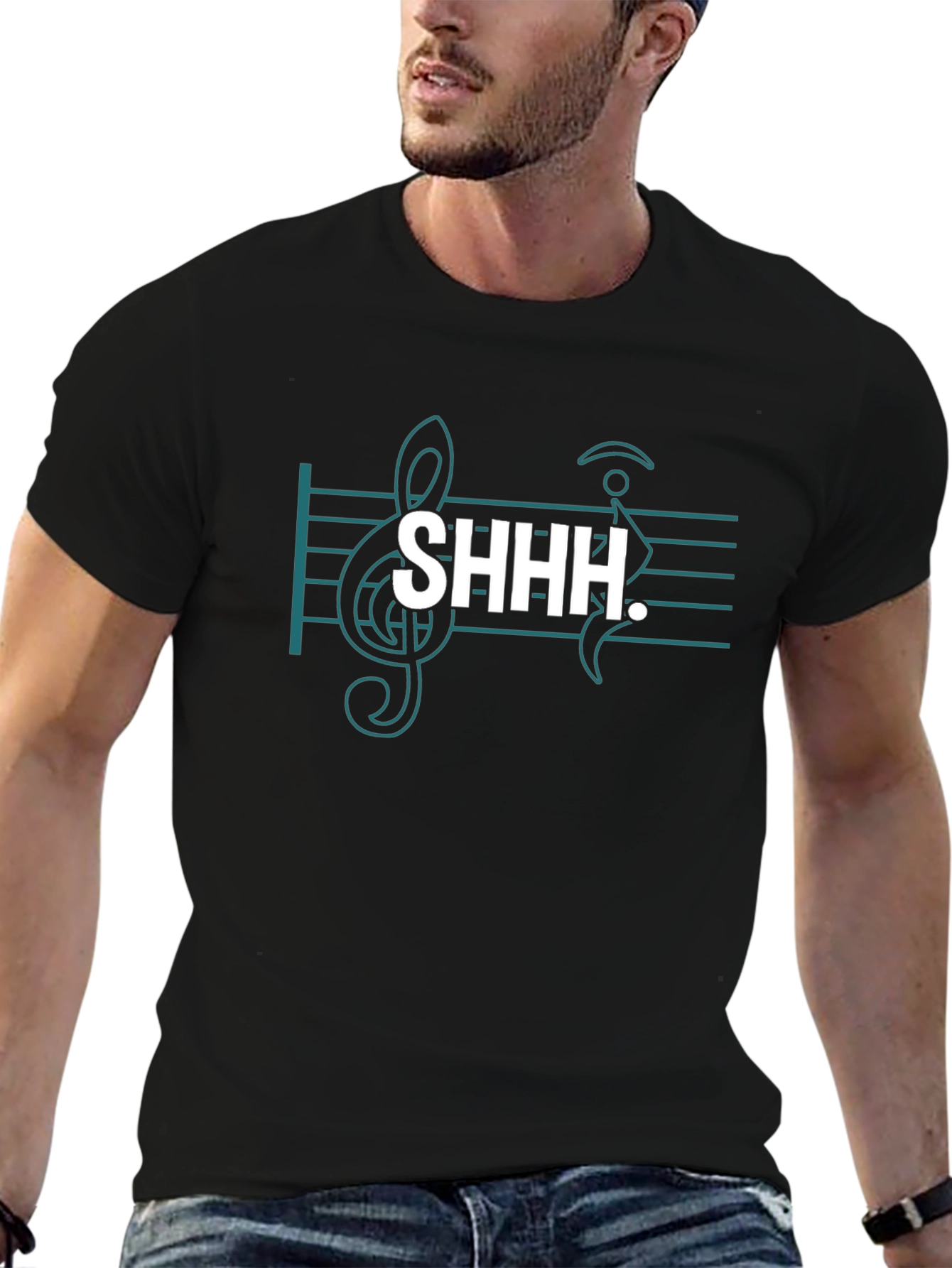 Musical Shhh Graphic Tee - Black Cotton Blend