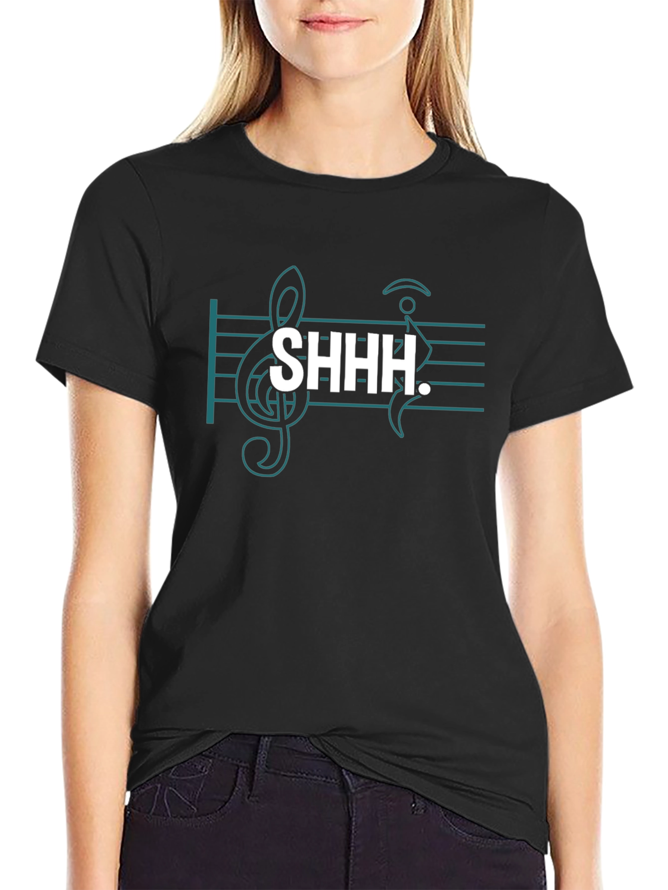 Musical Shhh Graphic Tee - Black Cotton Blend