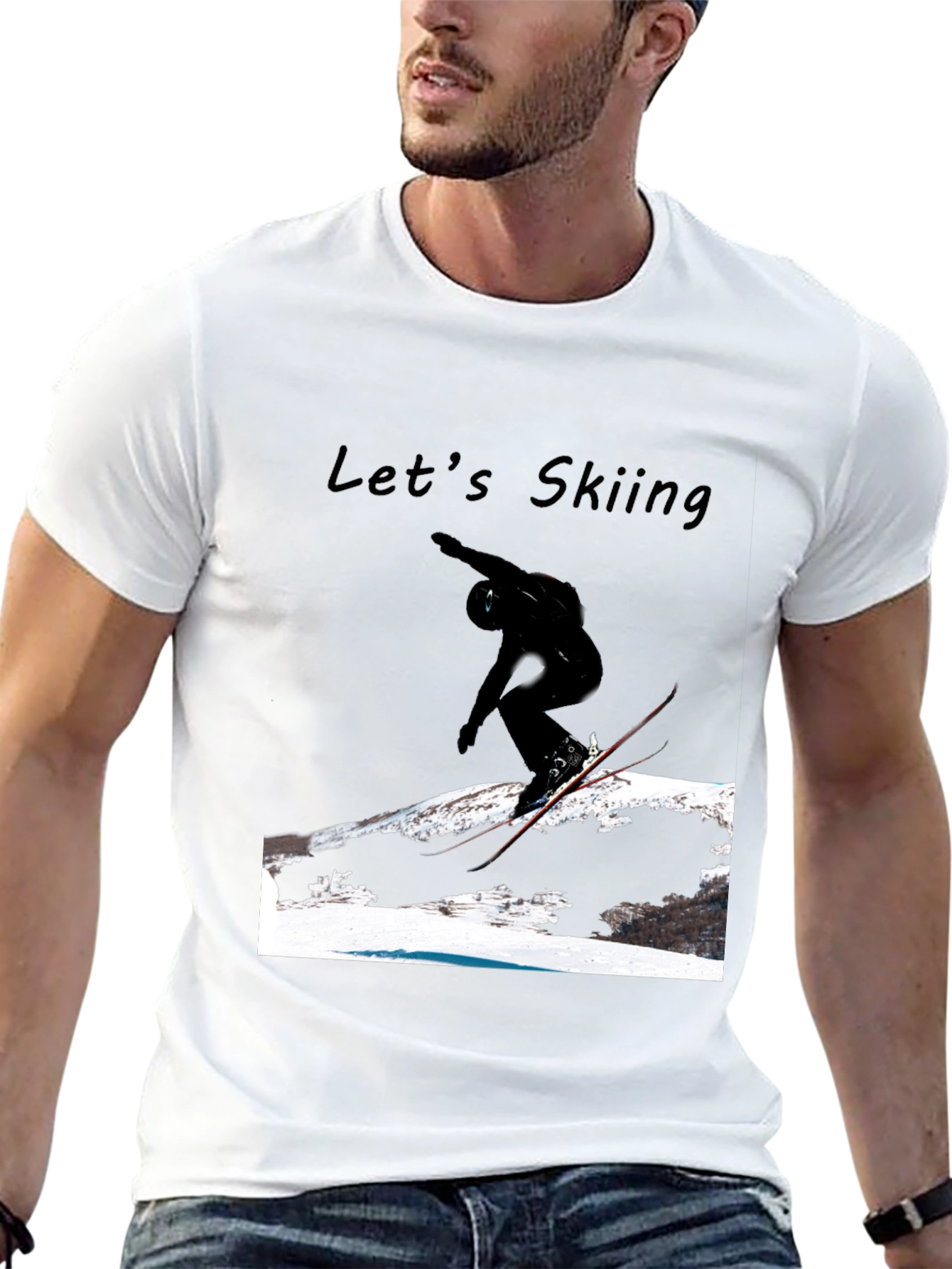 Mens Black Lets Skiing Graphic Tee