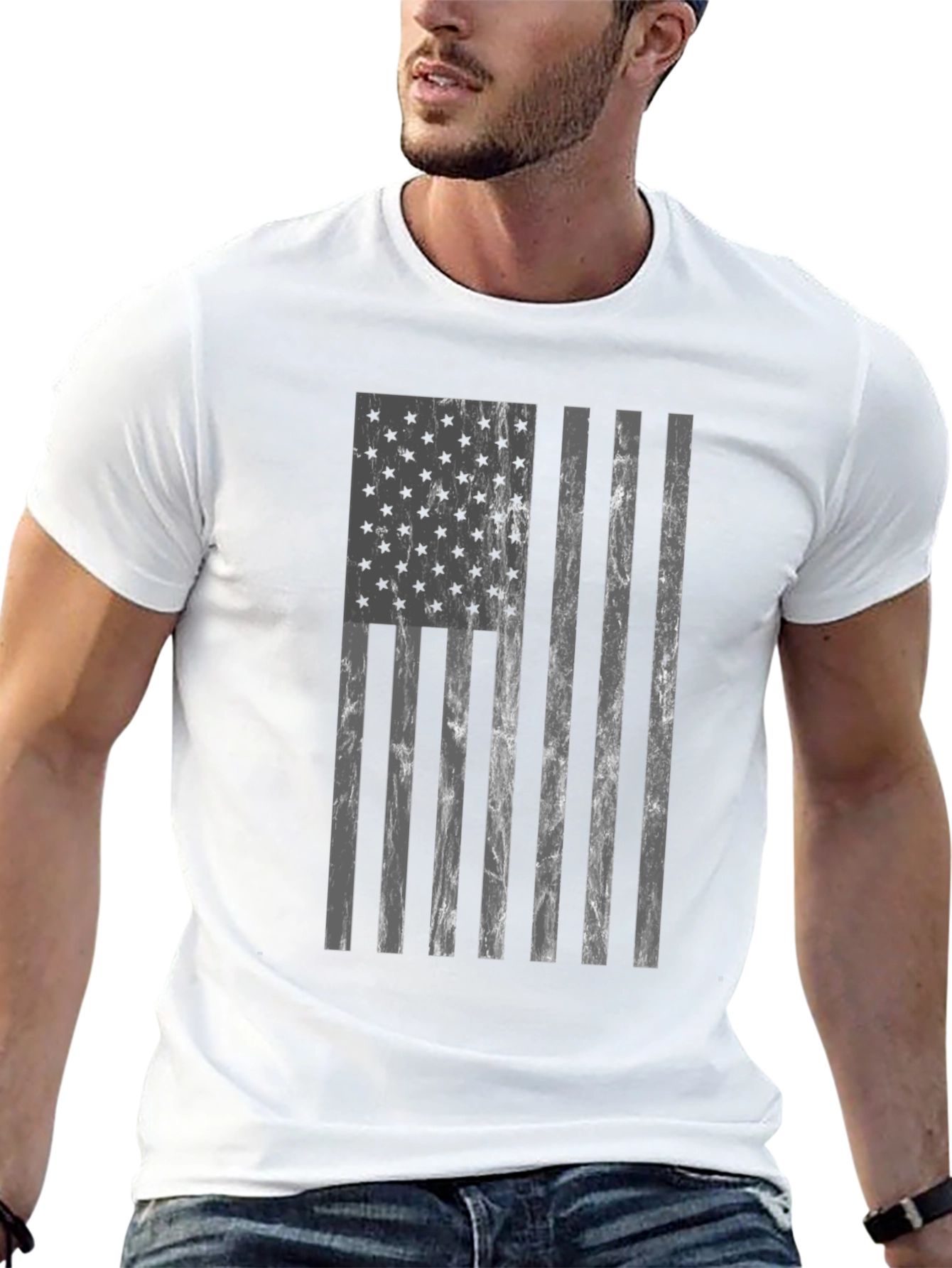 Distressed American Flag Graphic Tee - Black