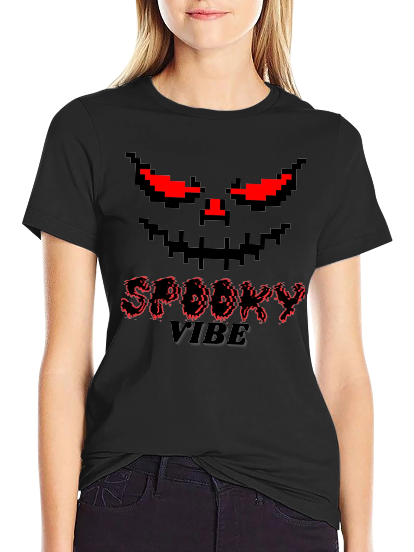 Spooky Vibe Pixel Face Graphic Tee