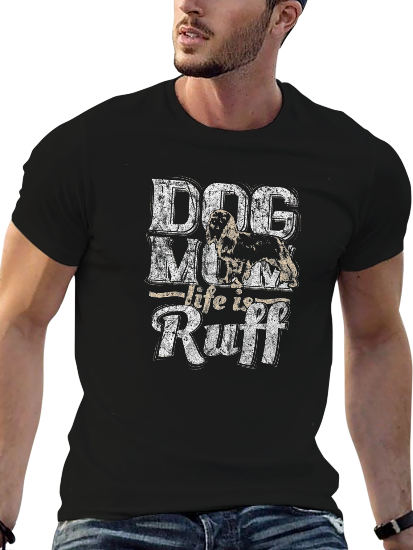 Dog Mom Life Is Ruff Black T-Shirt