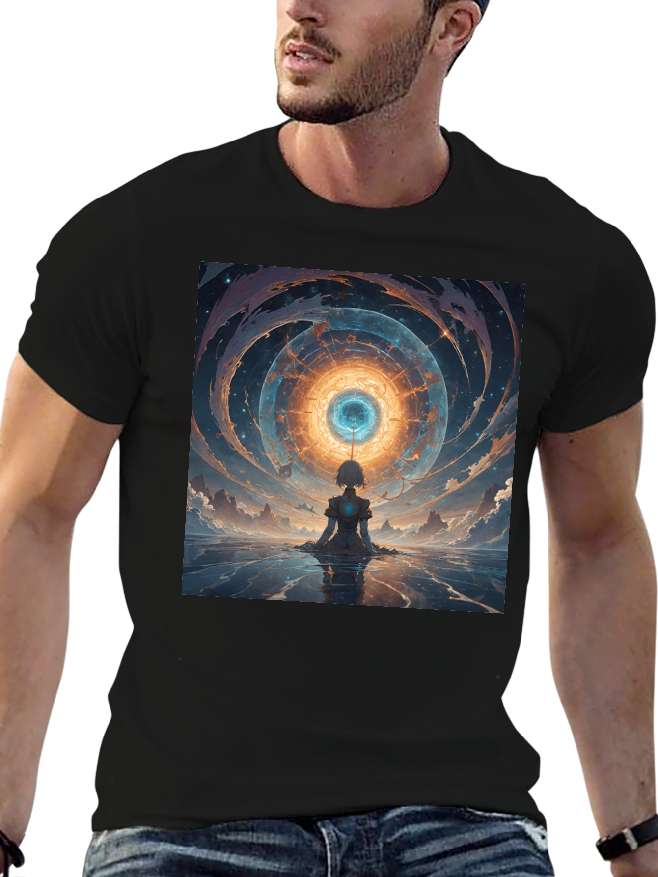 Abstract Vortex Graphic Tee - Black
