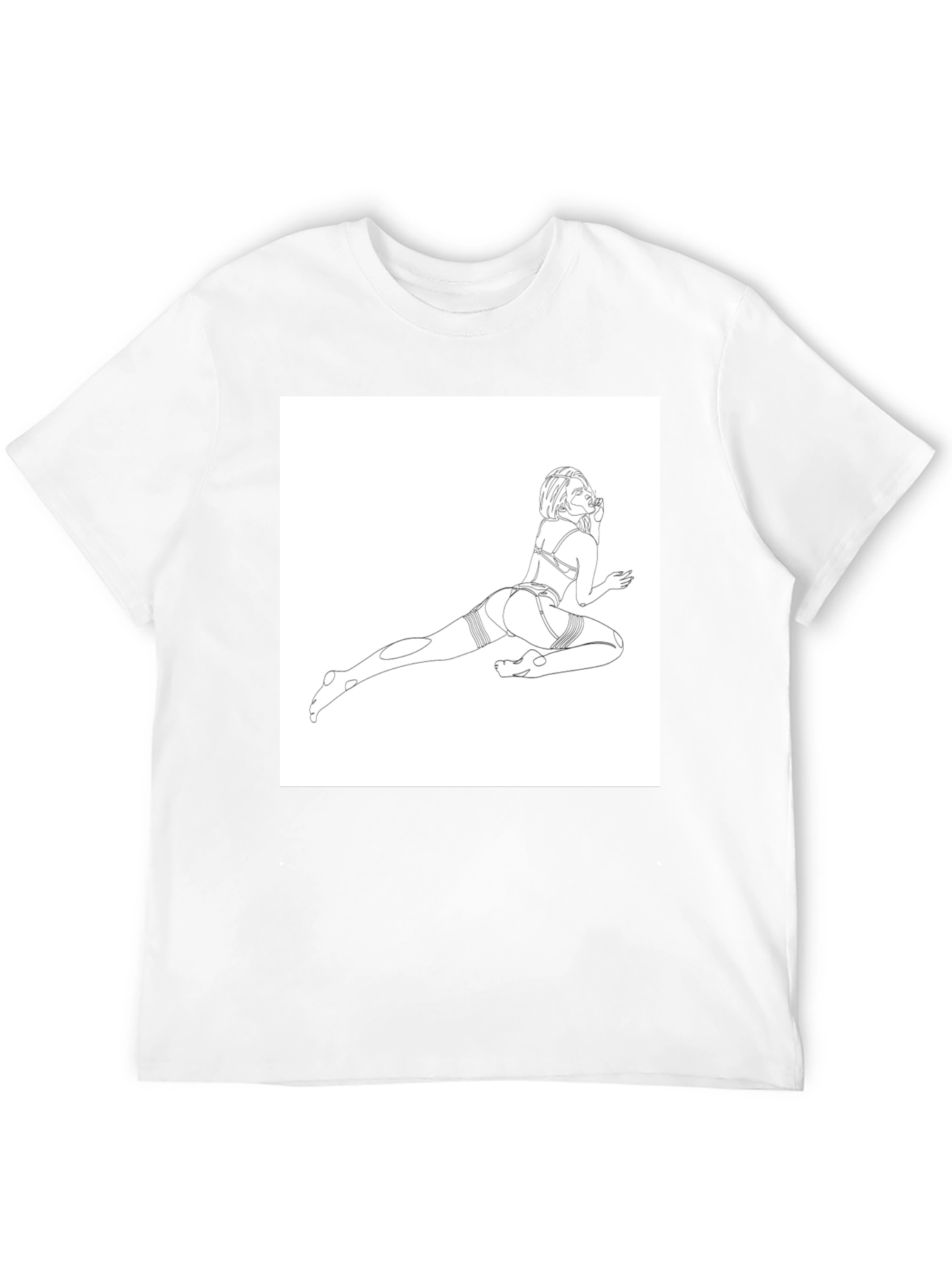 Line Art Graphic Tee - Black Cotton Casual T-Shirt