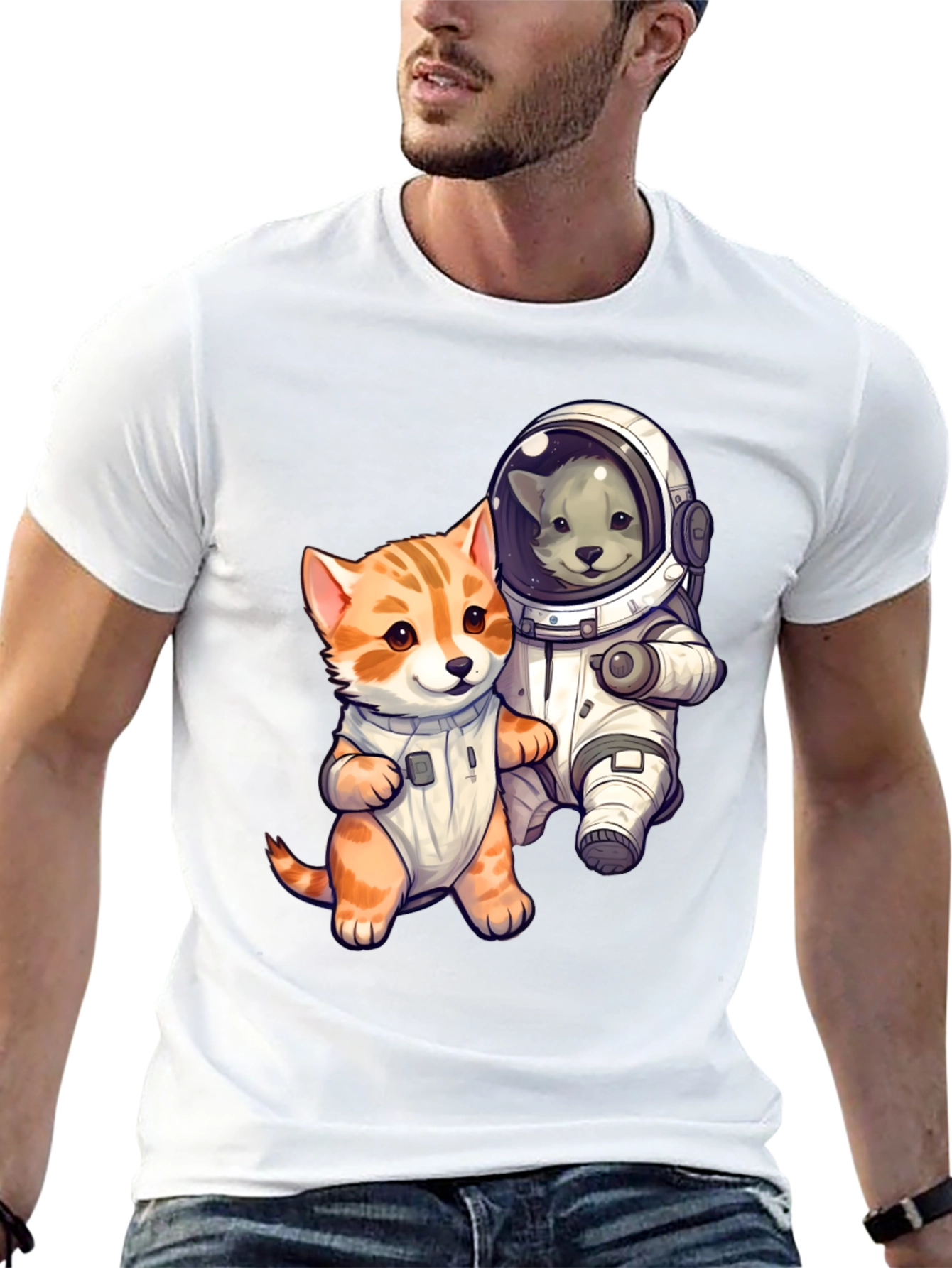 Cute Cats in Space Black T-Shirt
