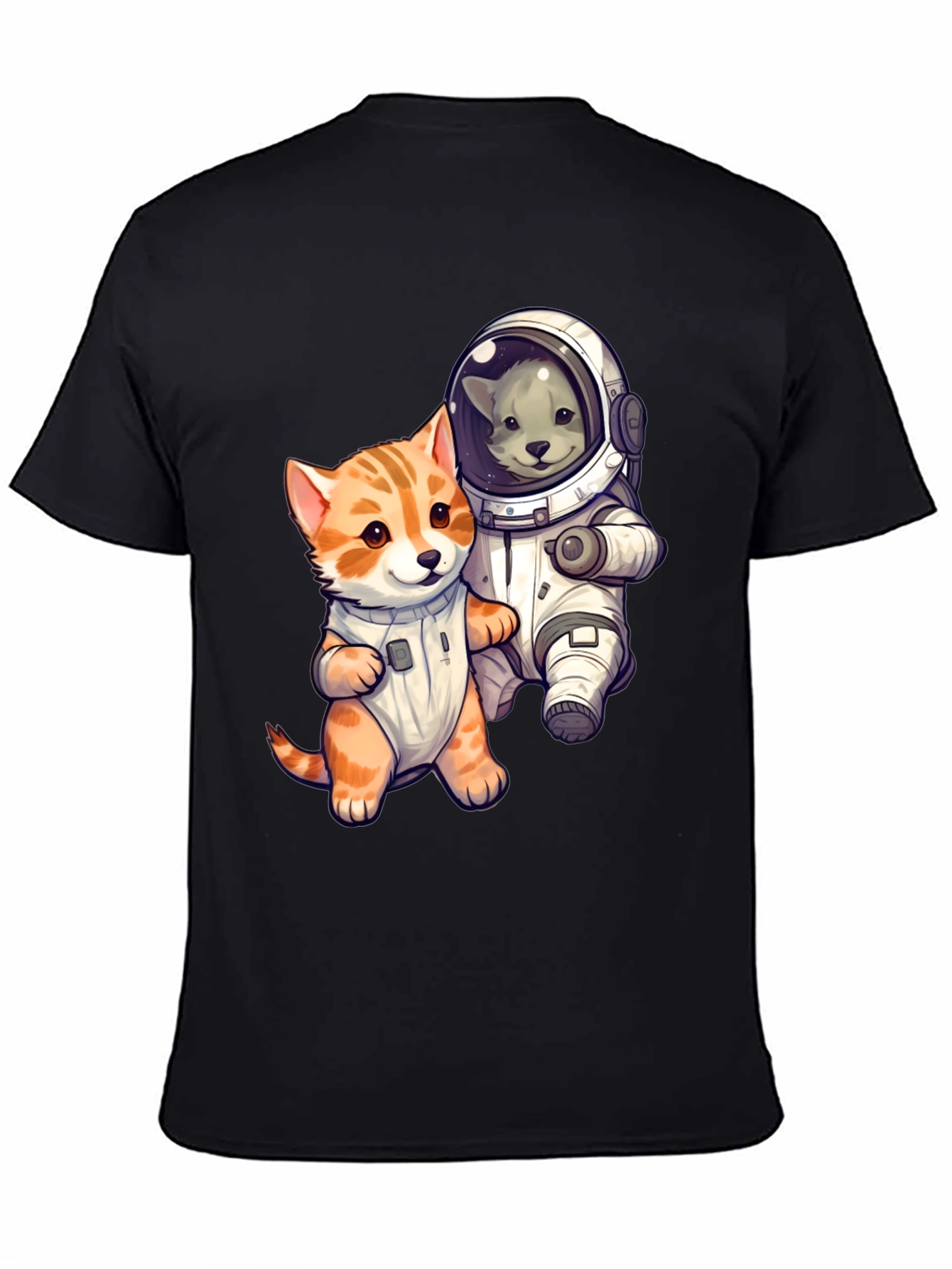 Cute Cats in Space Black T-Shirt