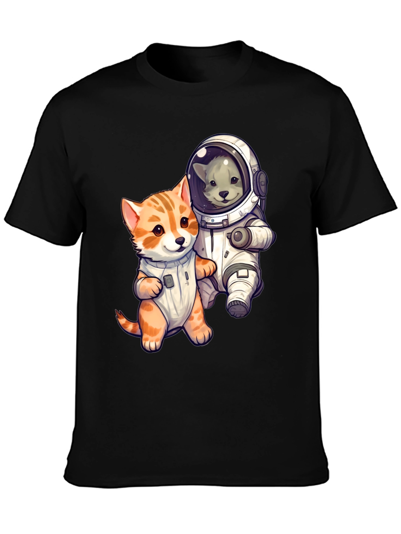Cute Cats in Space Black T-Shirt