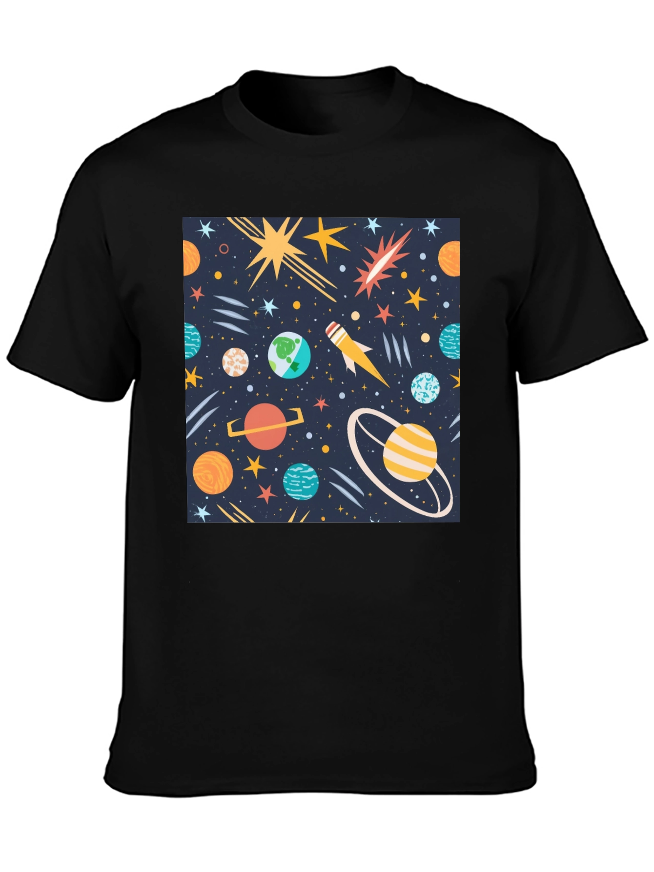 Space Print T-Shirt - Planets Stars Rocket
