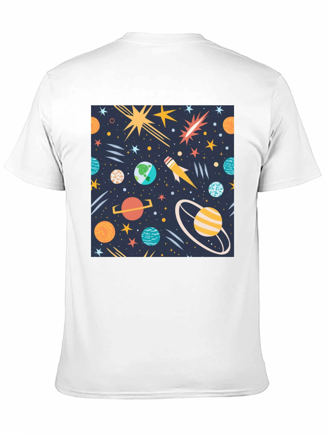 Space Print T-Shirt - Planets Stars Rocket