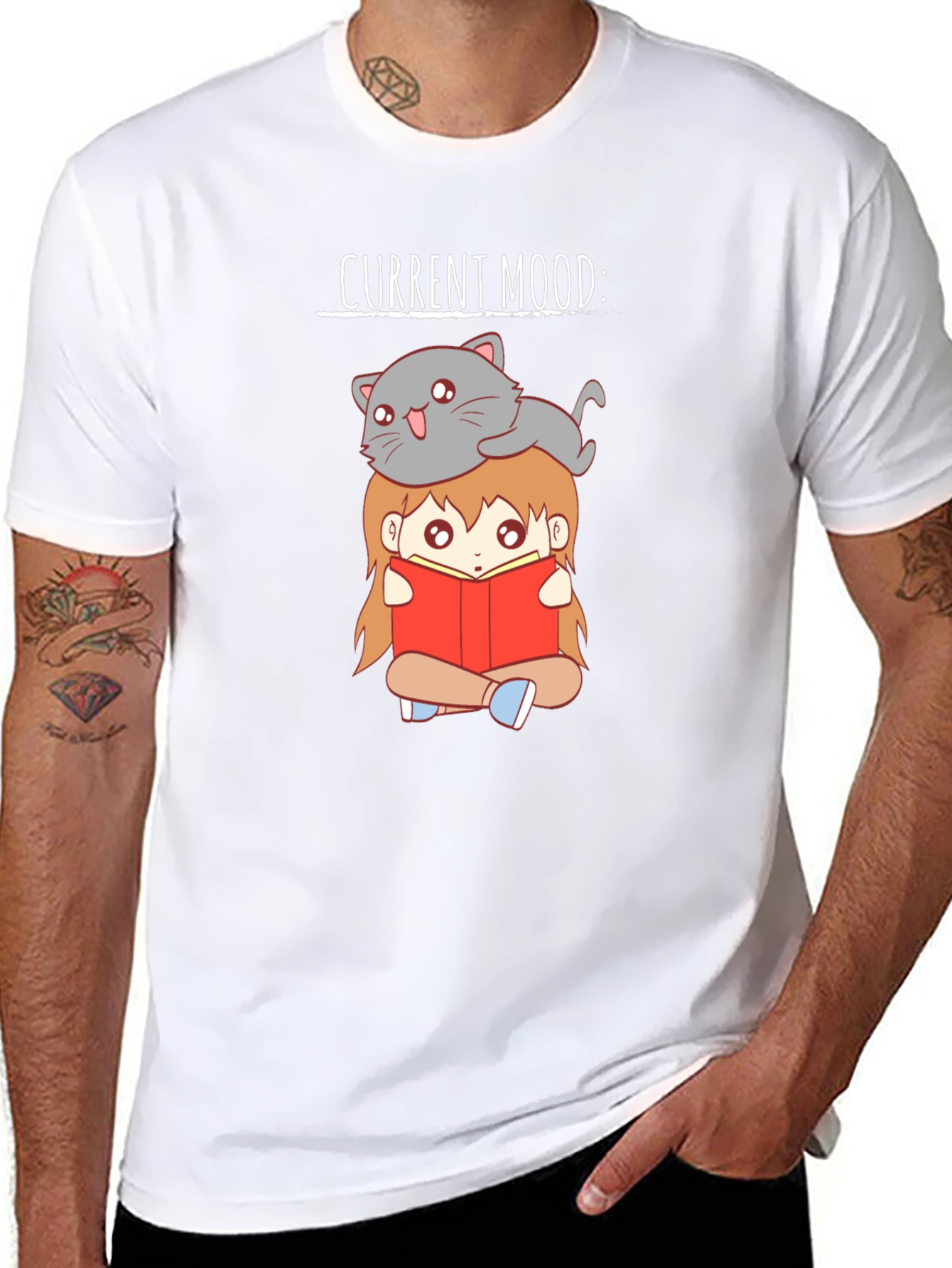 Current Mood Cat & Book T-Shirt