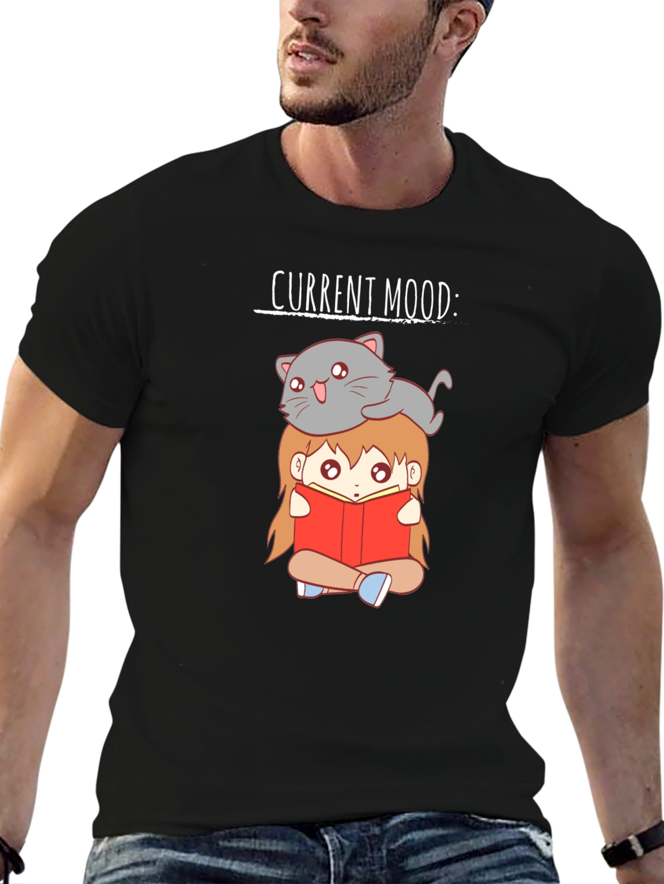 Current Mood Cat & Book T-Shirt