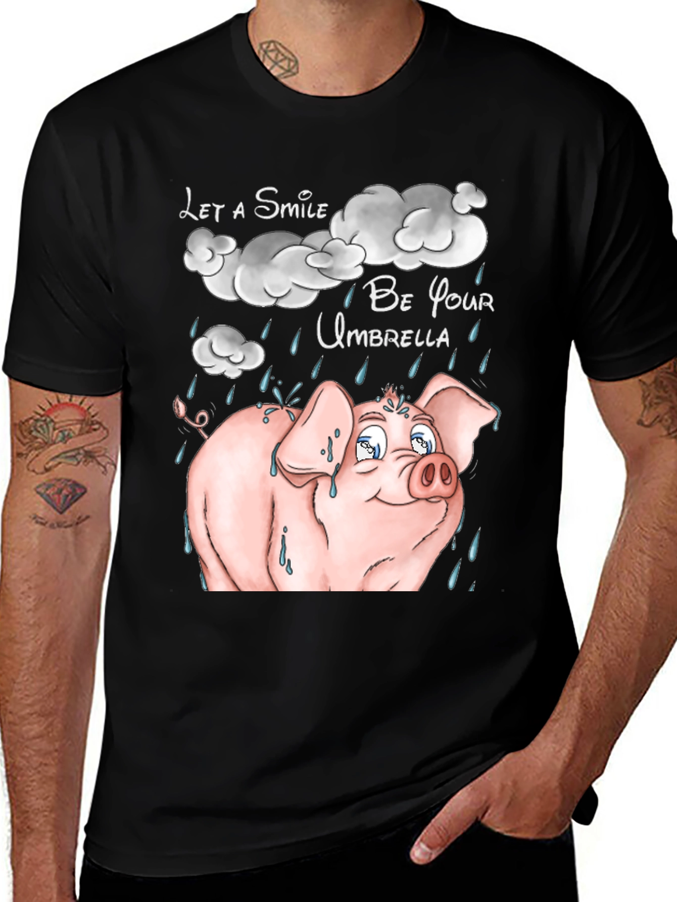 Smiling Pig Rainy Day T-Shirt