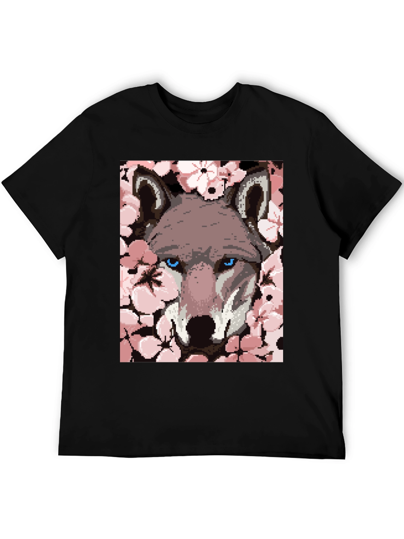 Wolf Pixel Art Black T-Shirt