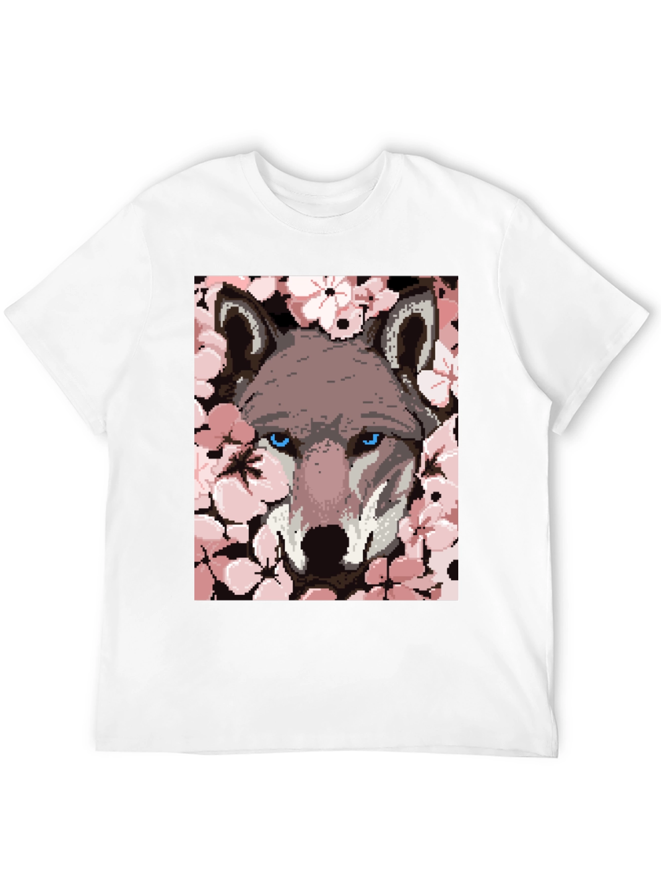 Wolf Pixel Art Black T-Shirt