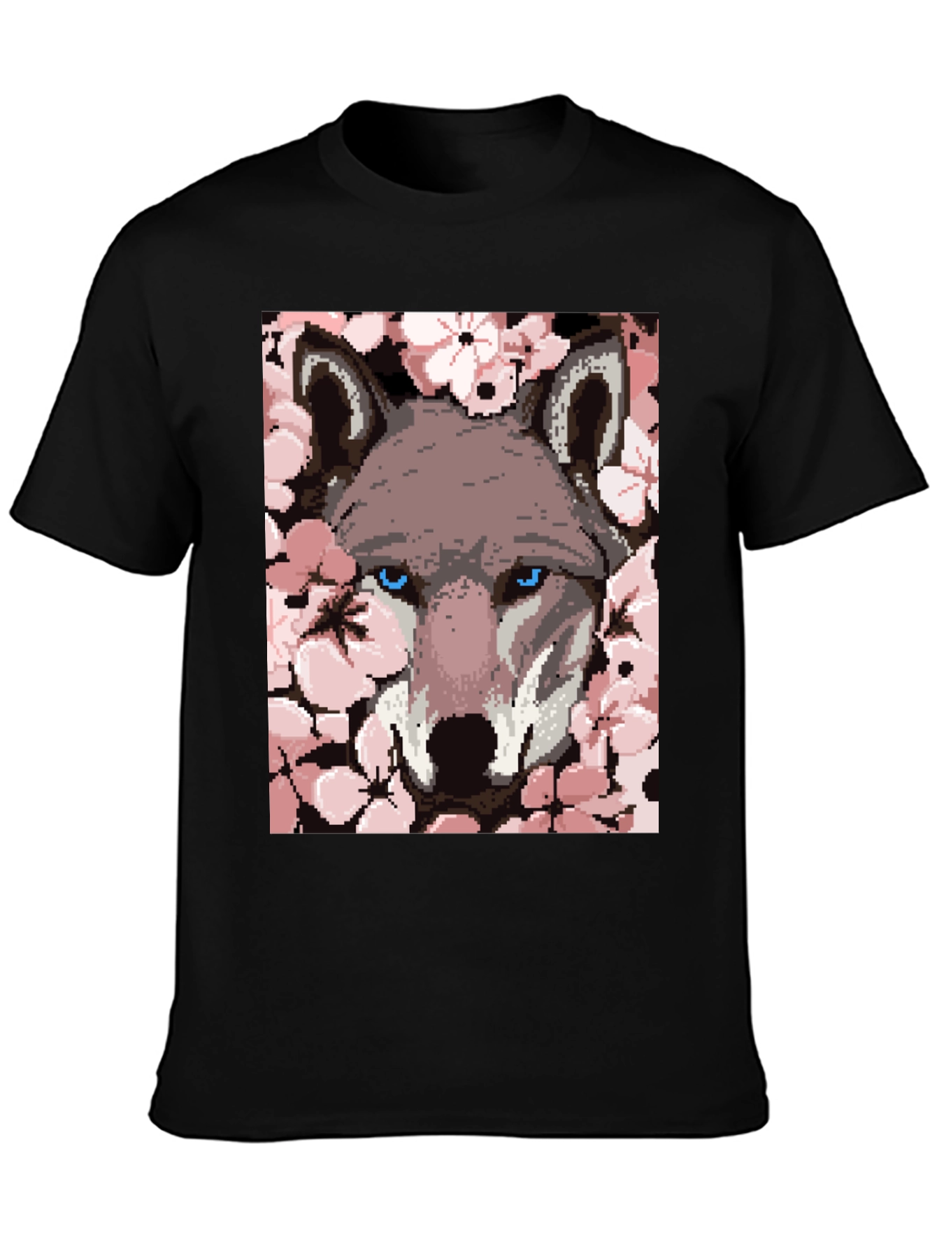 Wolf Pixel Art Black T-Shirt