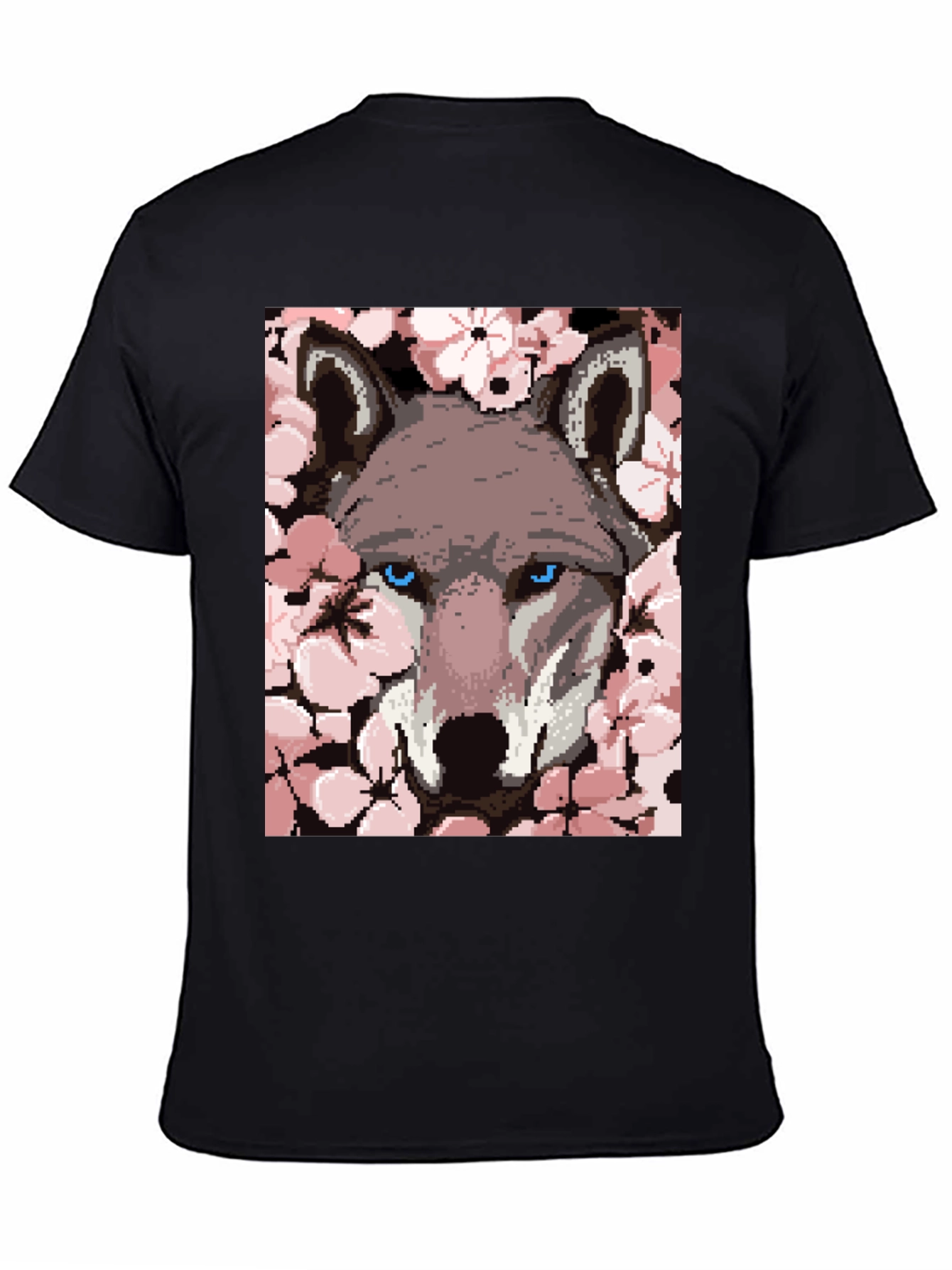 Wolf Pixel Art Black T-Shirt