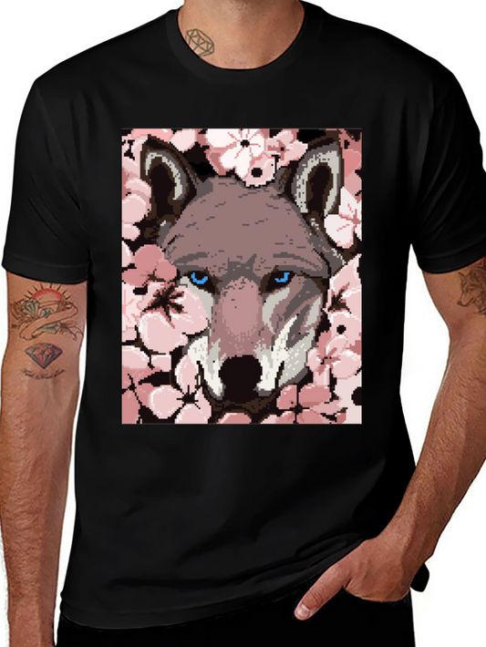 Wolf Pixel Art Black T-Shirt