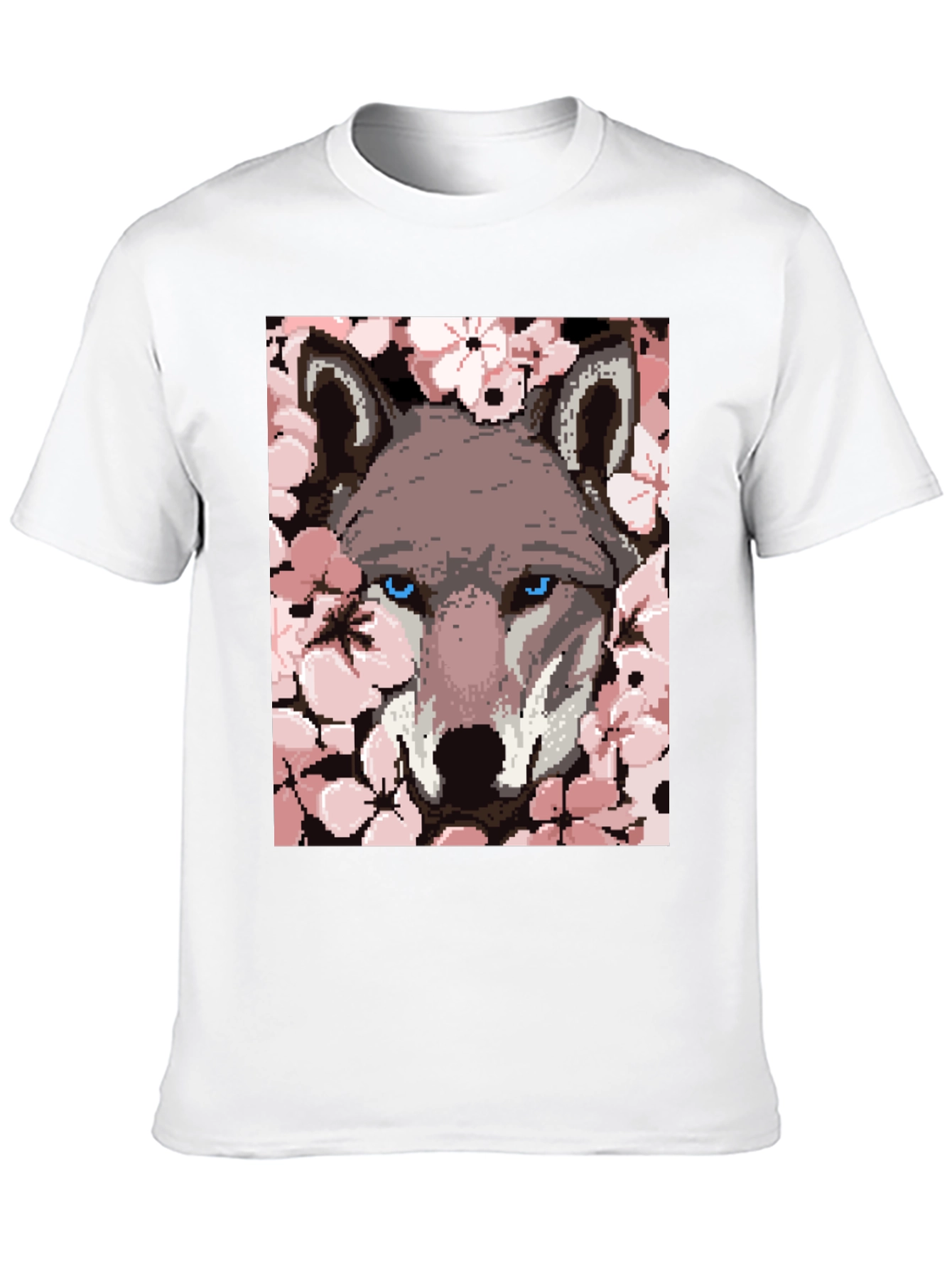 Wolf Pixel Art Black T-Shirt