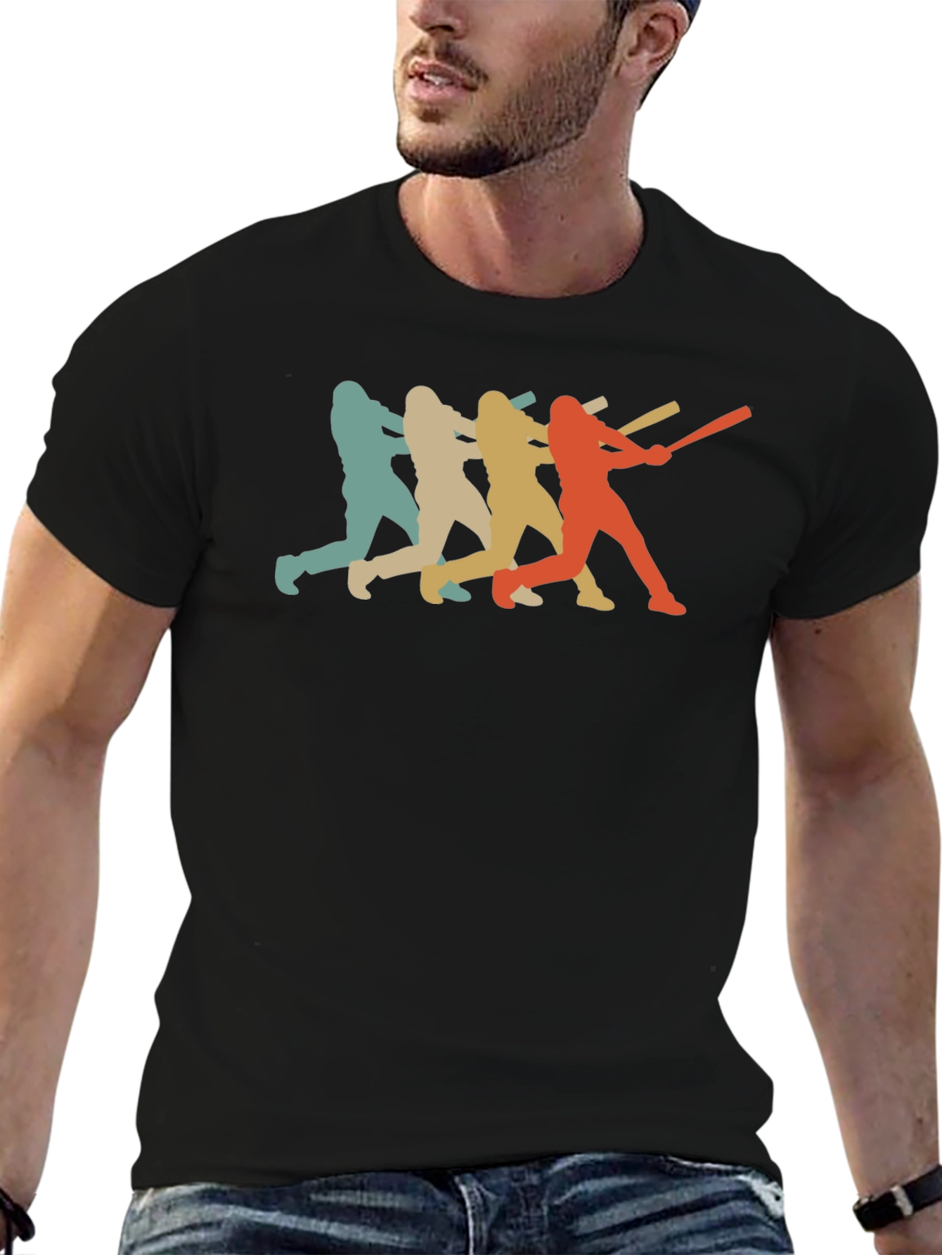 Retro Baseball Player Graphic T-Shirt