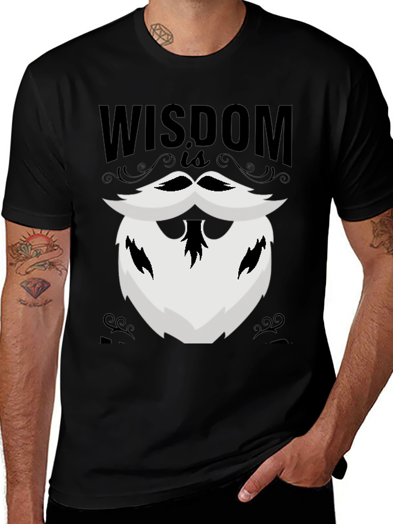Wisdom Beard Graphic Tee - Black Cotton T-Shirt