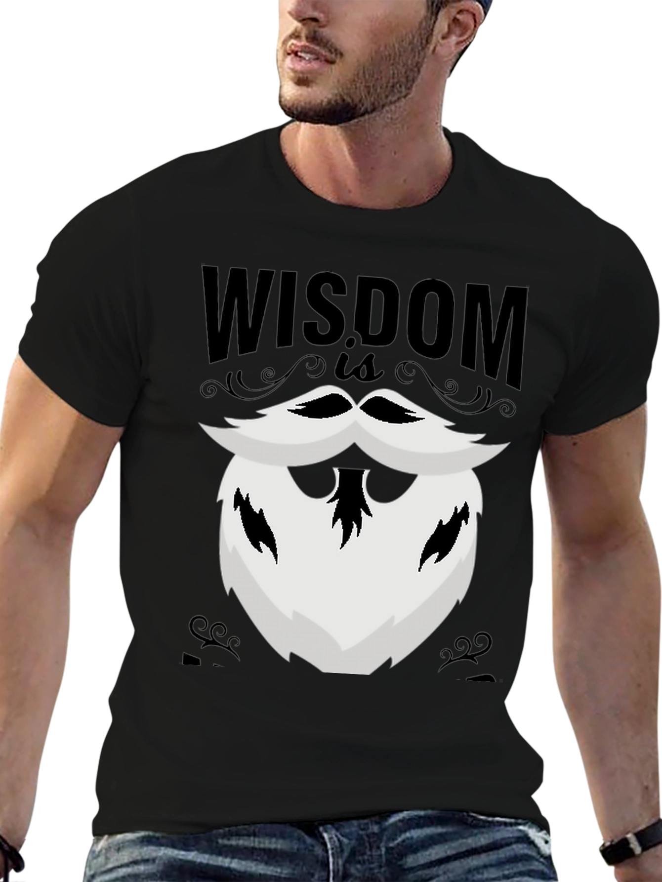 Wisdom Beard Graphic Tee - Black Cotton T-Shirt