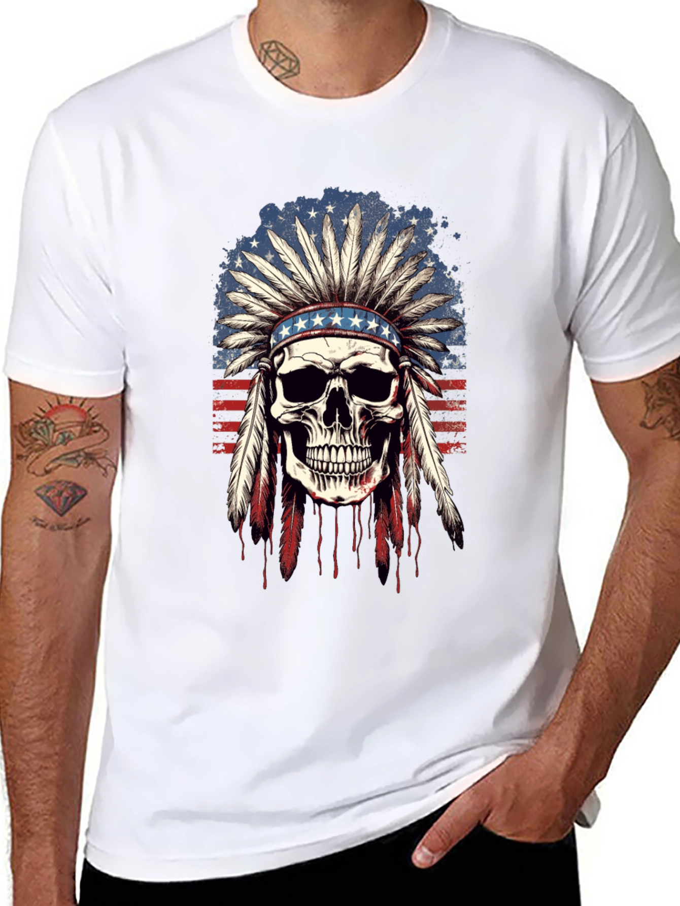 American Indian Skull Graphic T-Shirt