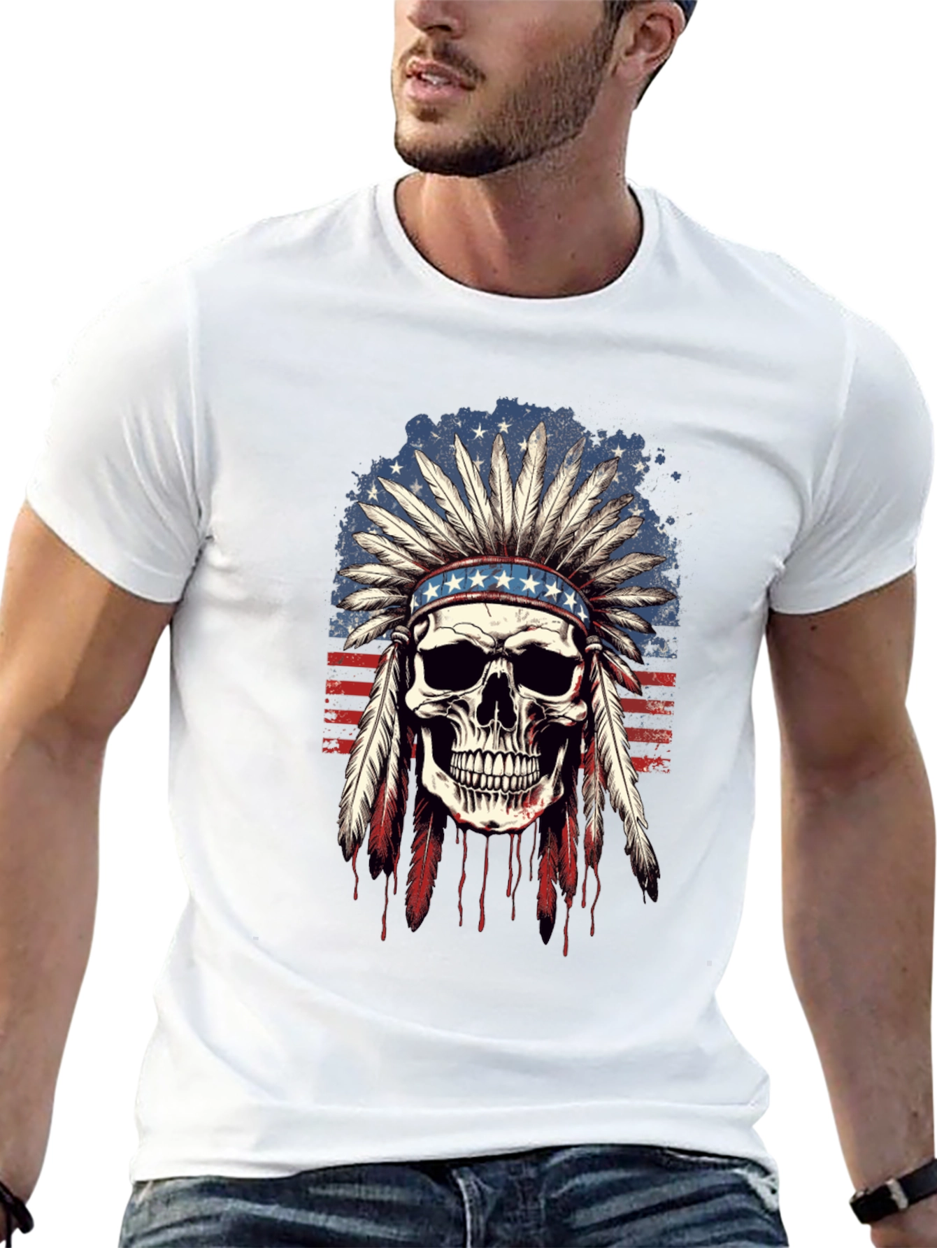 American Indian Skull Graphic T-Shirt
