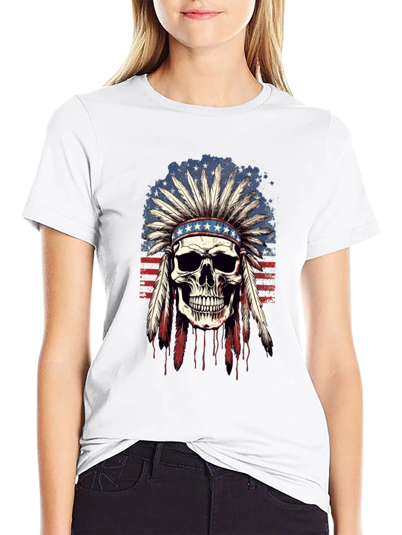 American Indian Skull Graphic T-Shirt