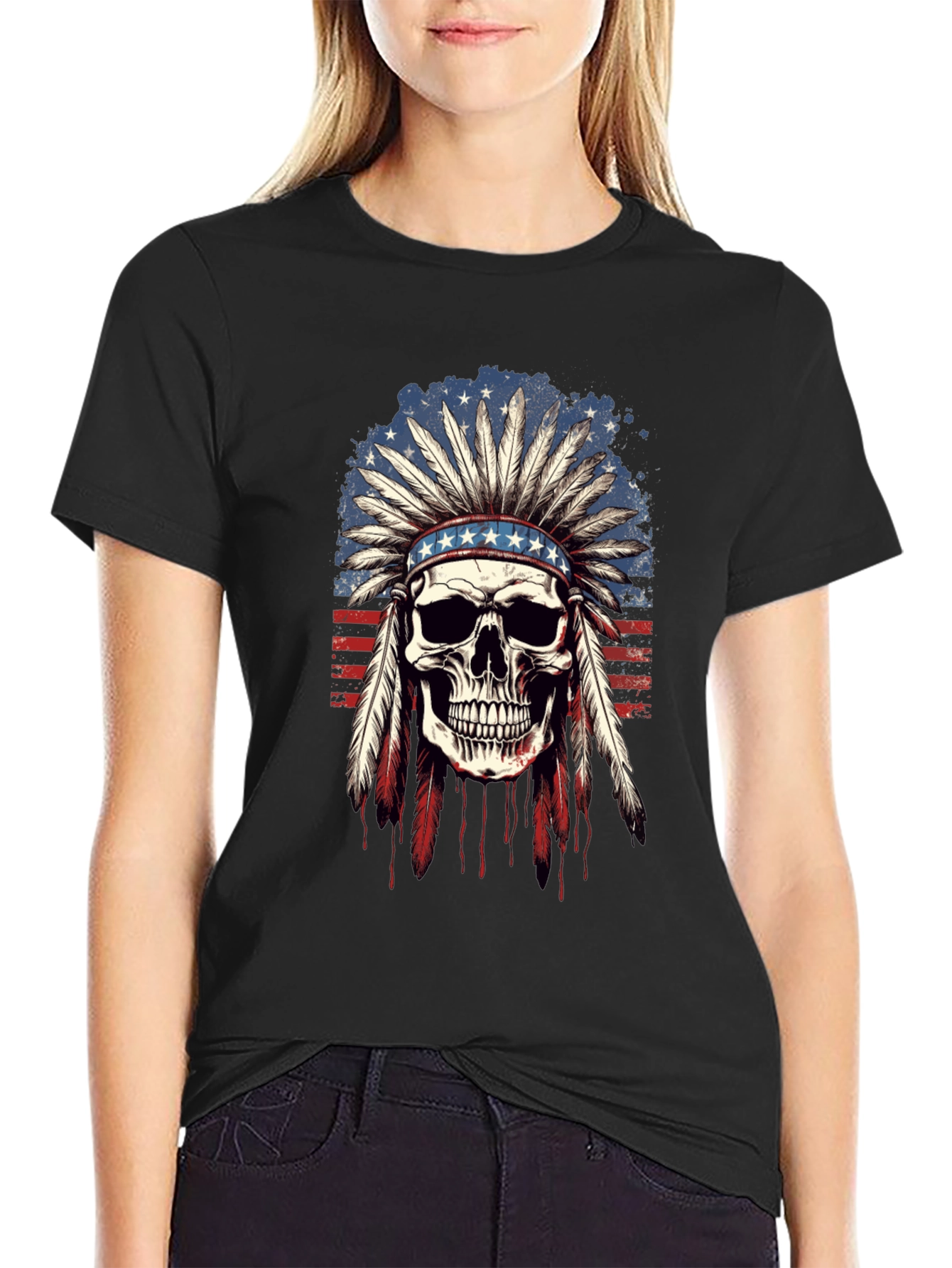 American Indian Skull Graphic T-Shirt