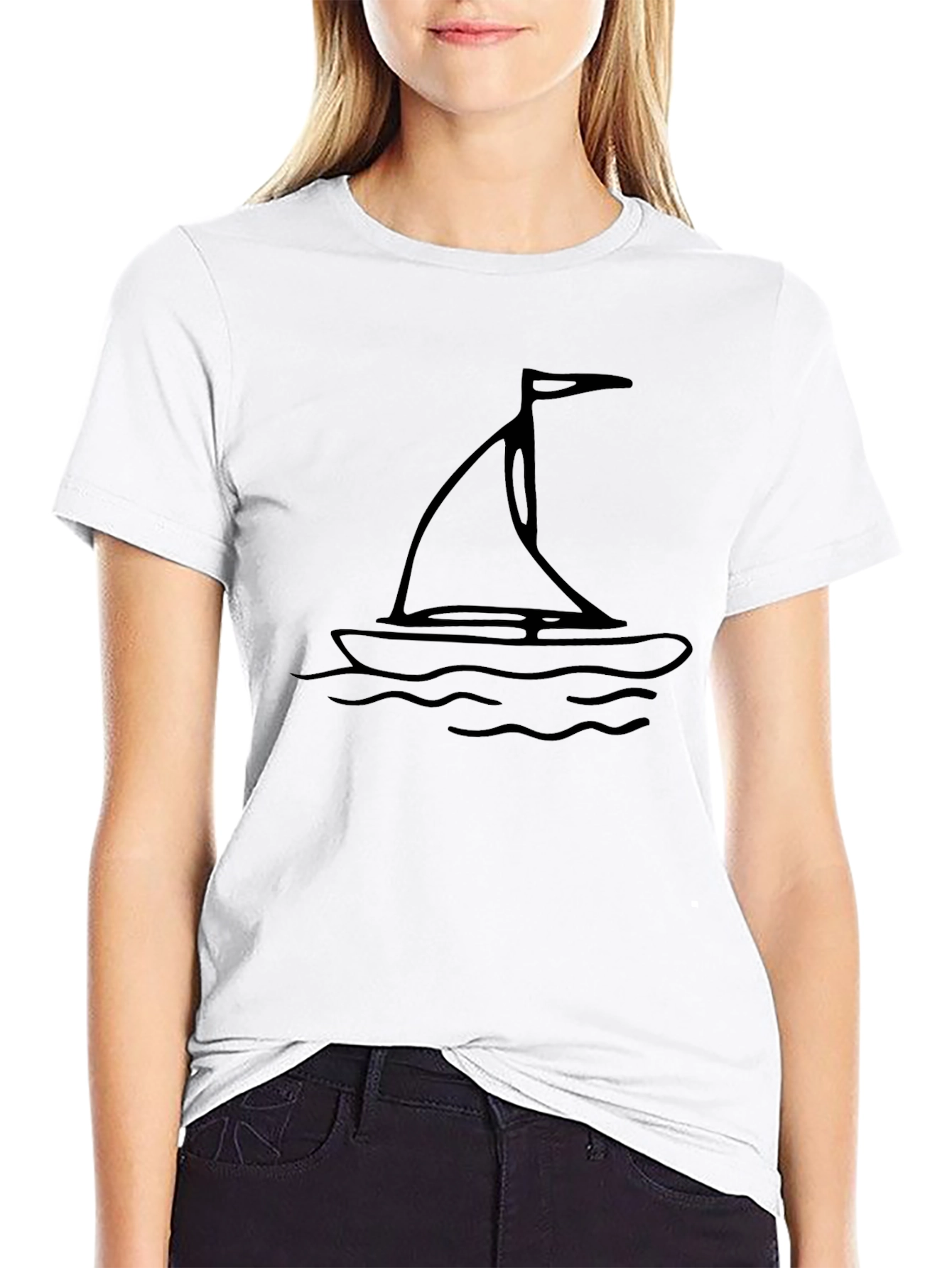 Sailboat Graphic Tee - Black Cotton Comfort