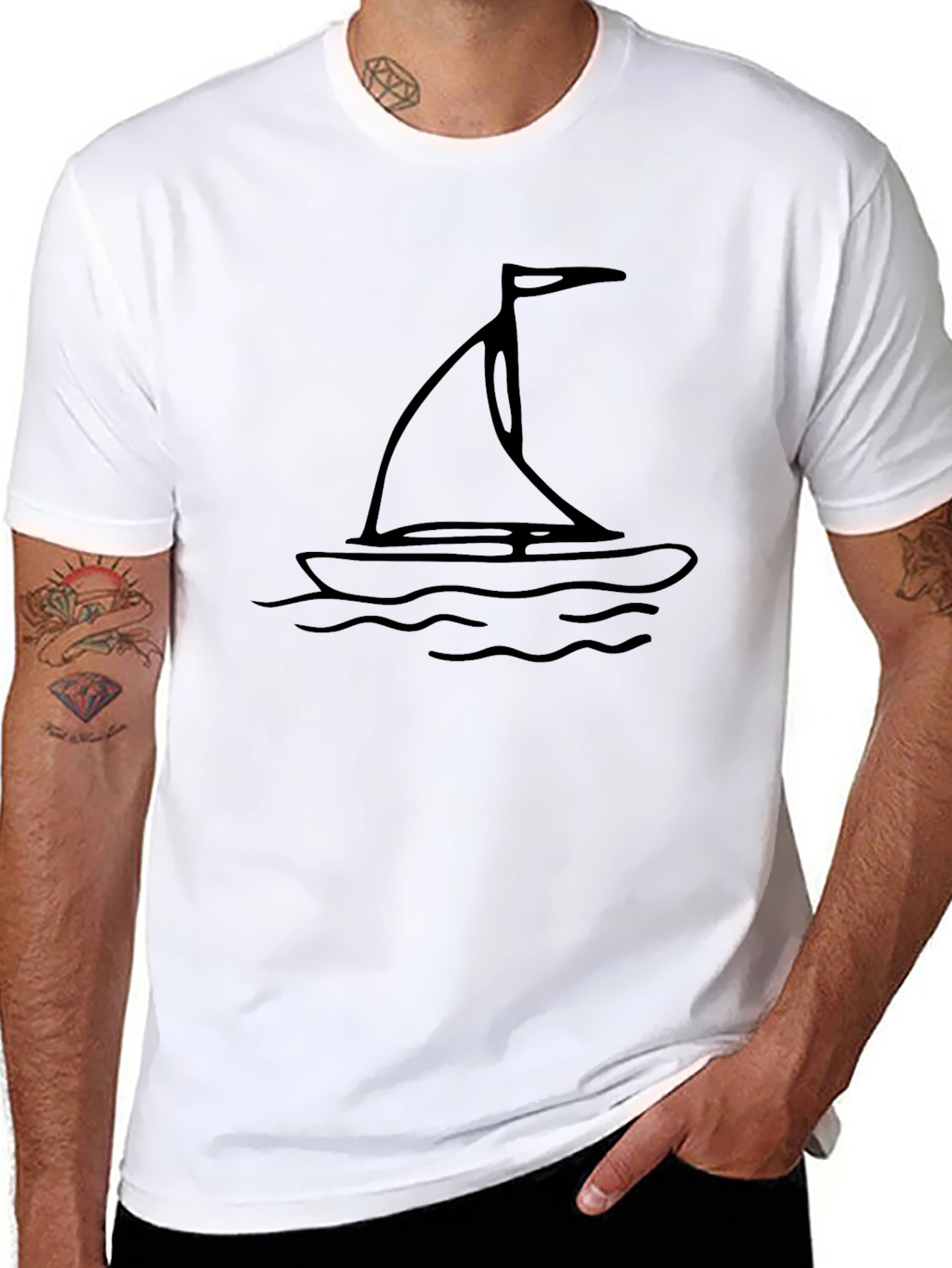 Sailboat Graphic Tee - Black Cotton Comfort