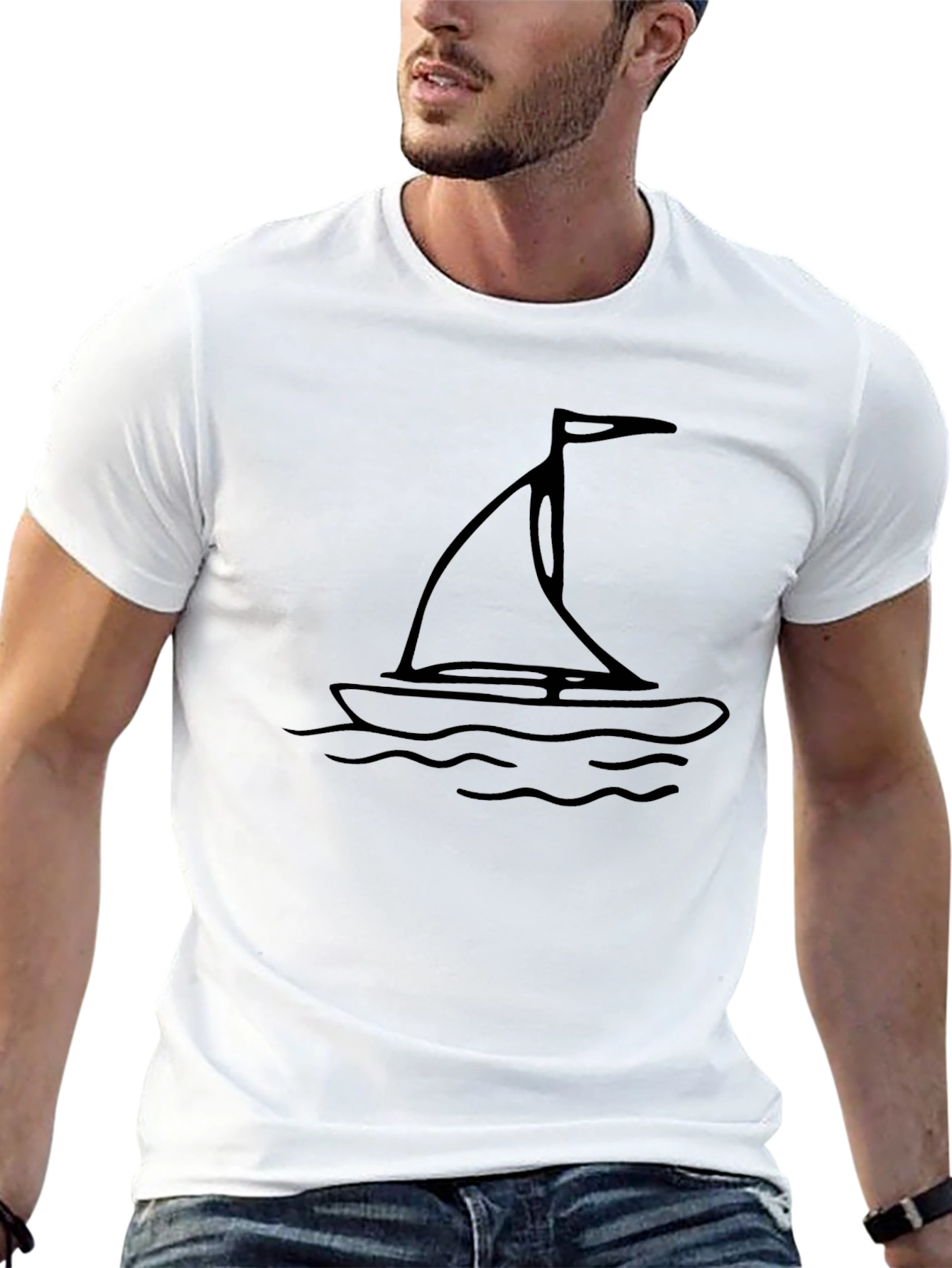 Sailboat Graphic Tee - Black Cotton Comfort