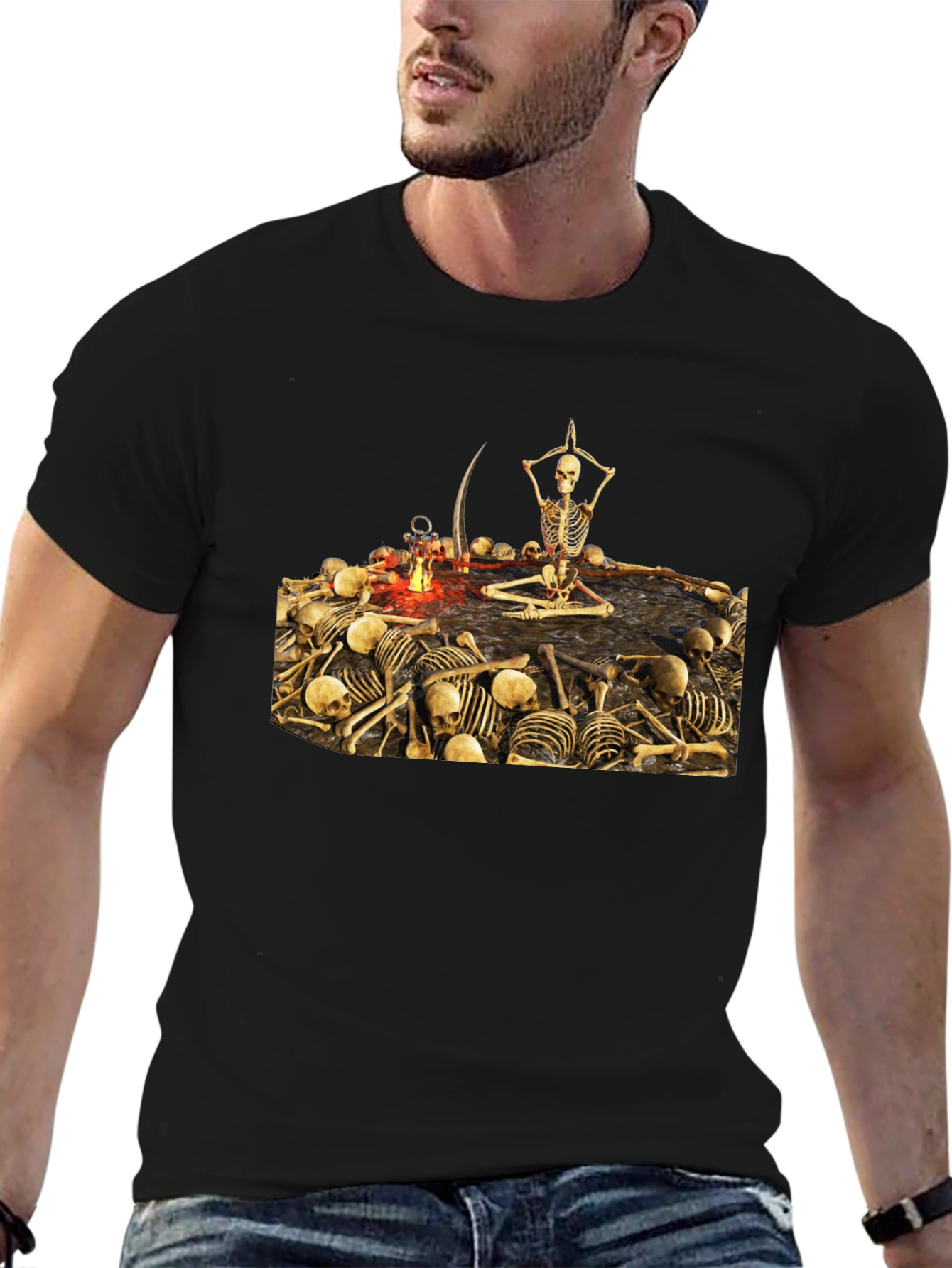 Skeleton Yoga T-Shirt - Meditating Grim Reaper Tee