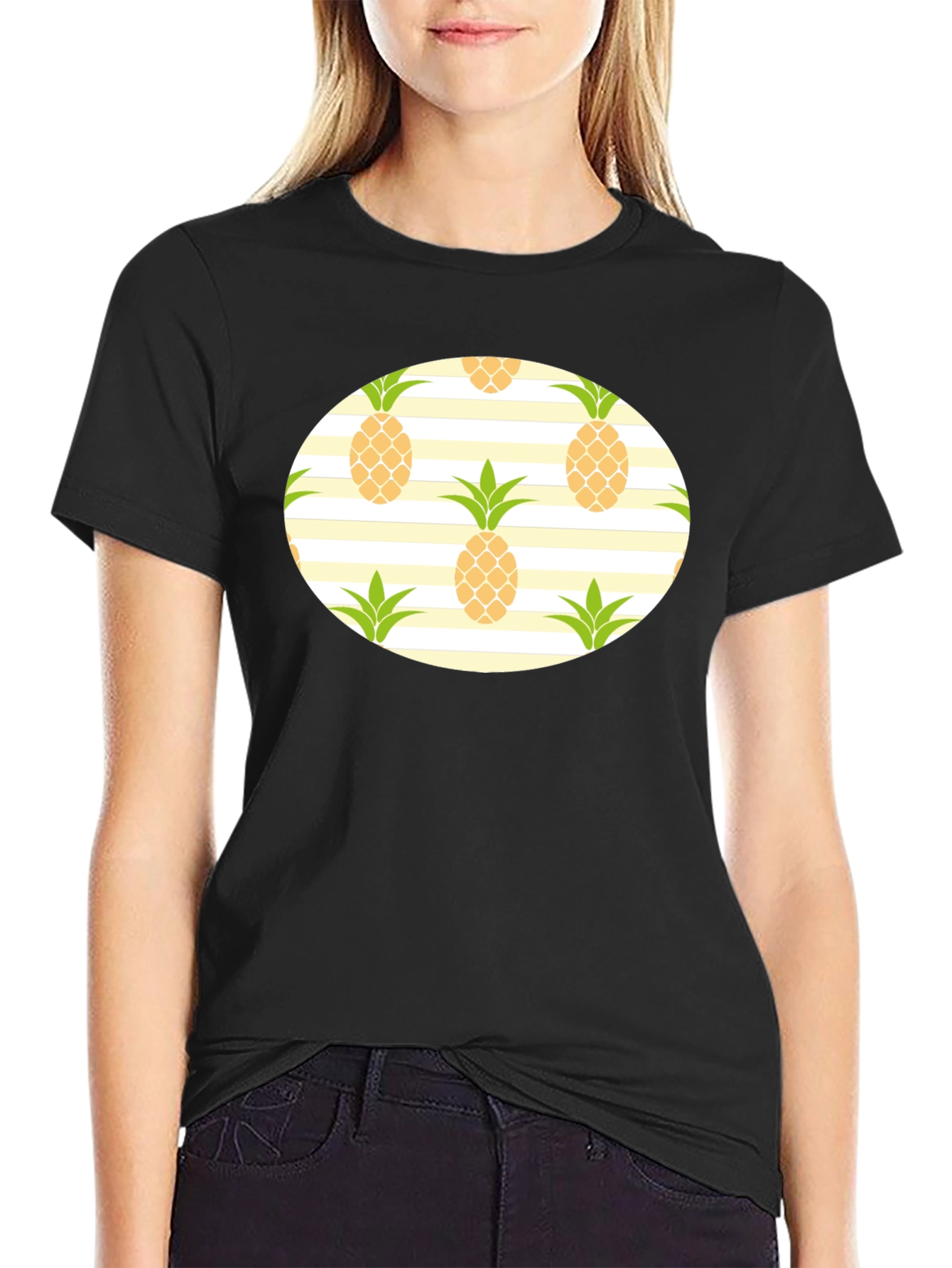 Pineapple Pattern Black T-Shirt